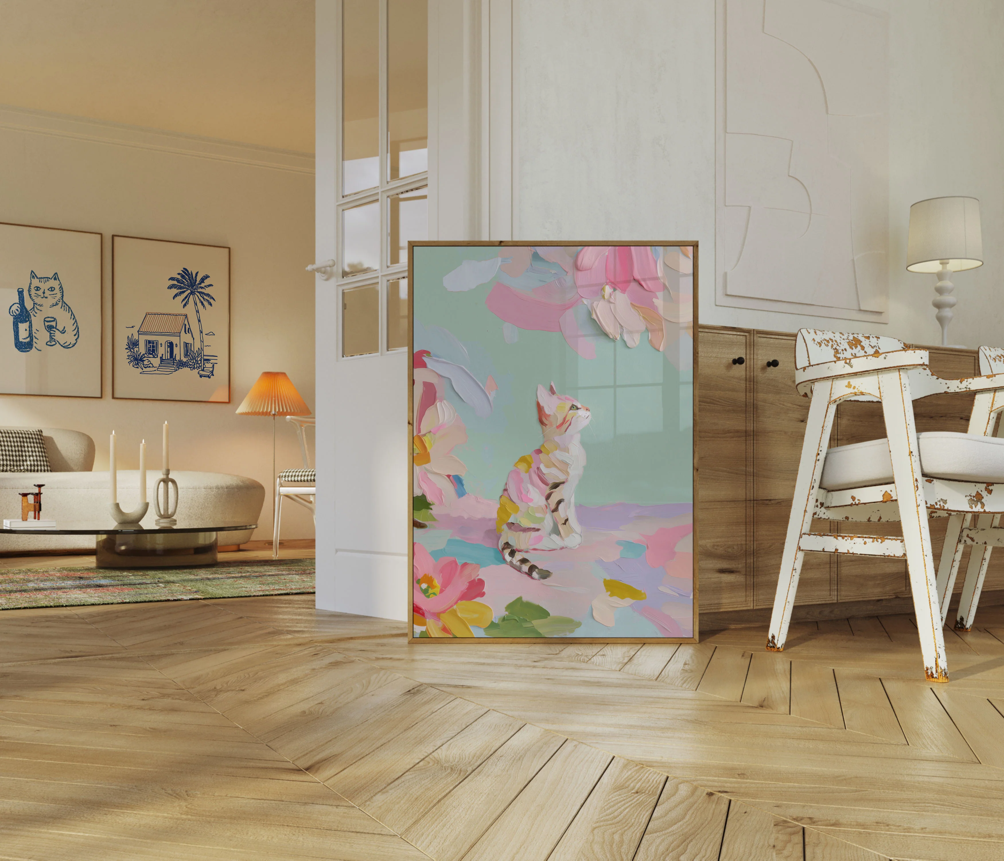Pastel Cat in Floral Dream Poster - Image 5