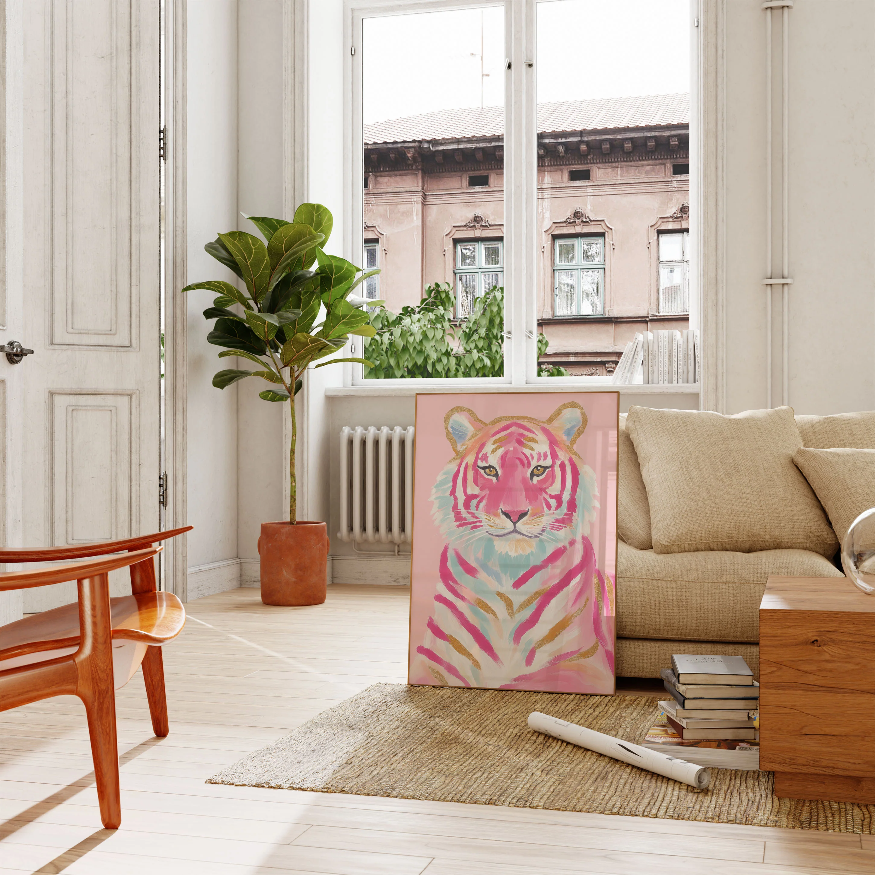 Pastel Pink Tiger Art Poster - Image 2