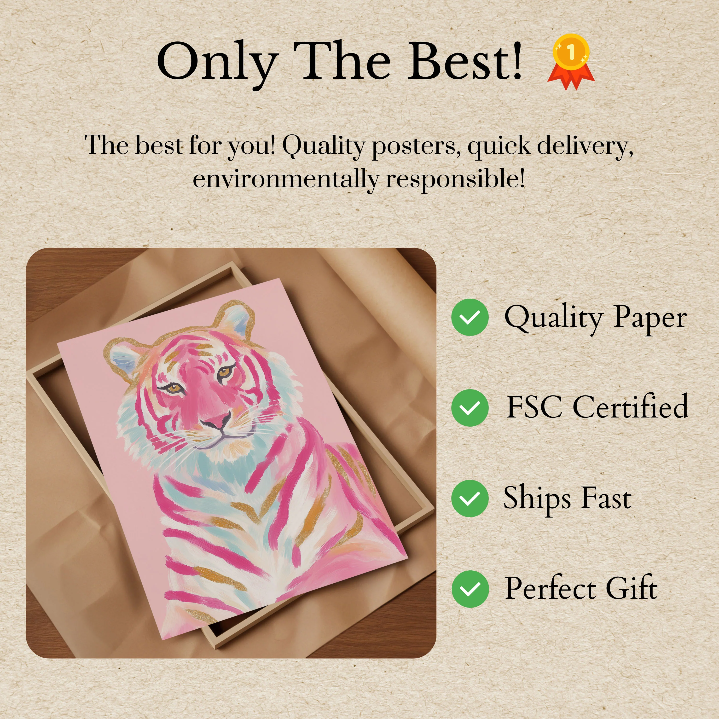 Pastel Pink Tiger Art Poster - Image 3
