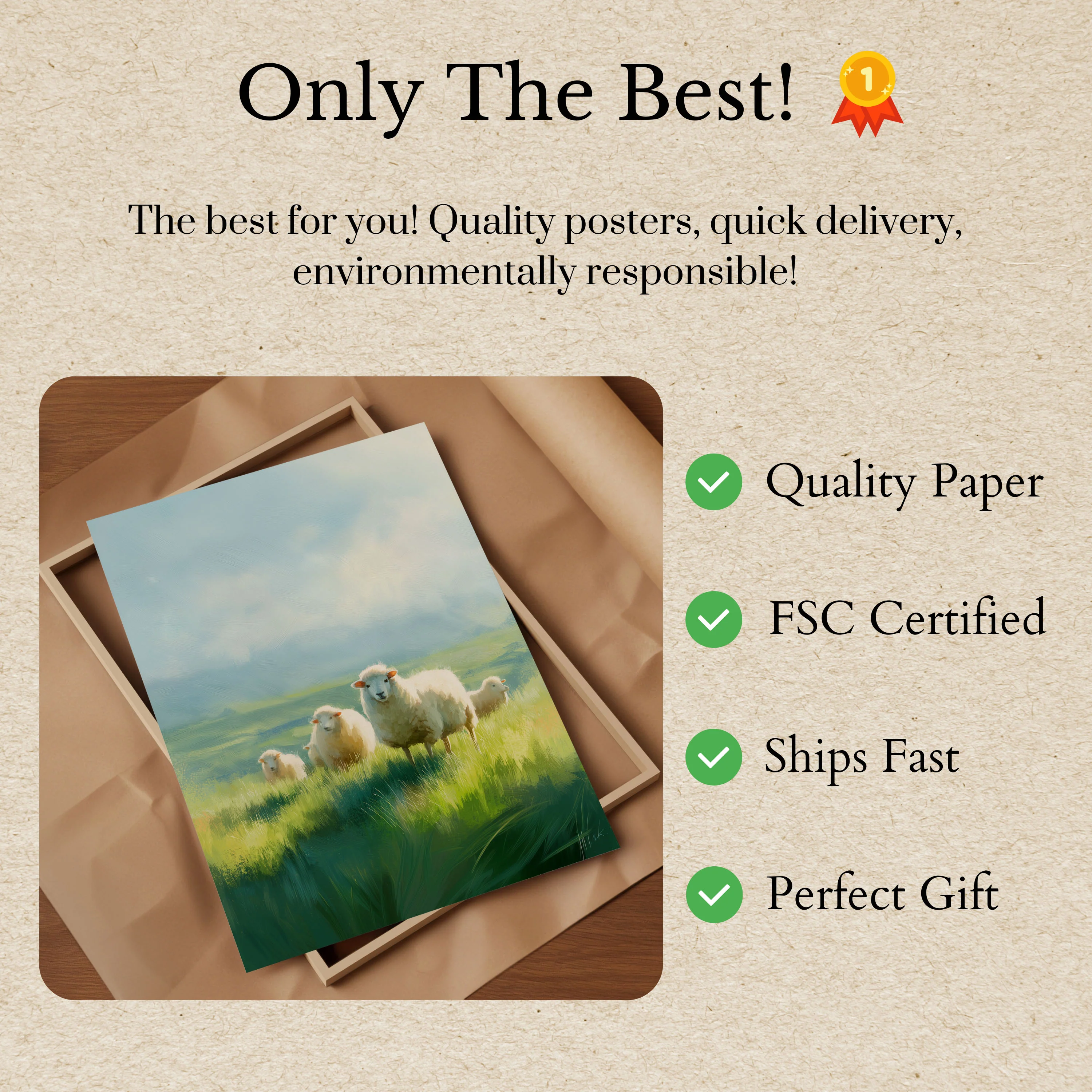 Pastoral Sheep Family Landscape Poster - Image 3