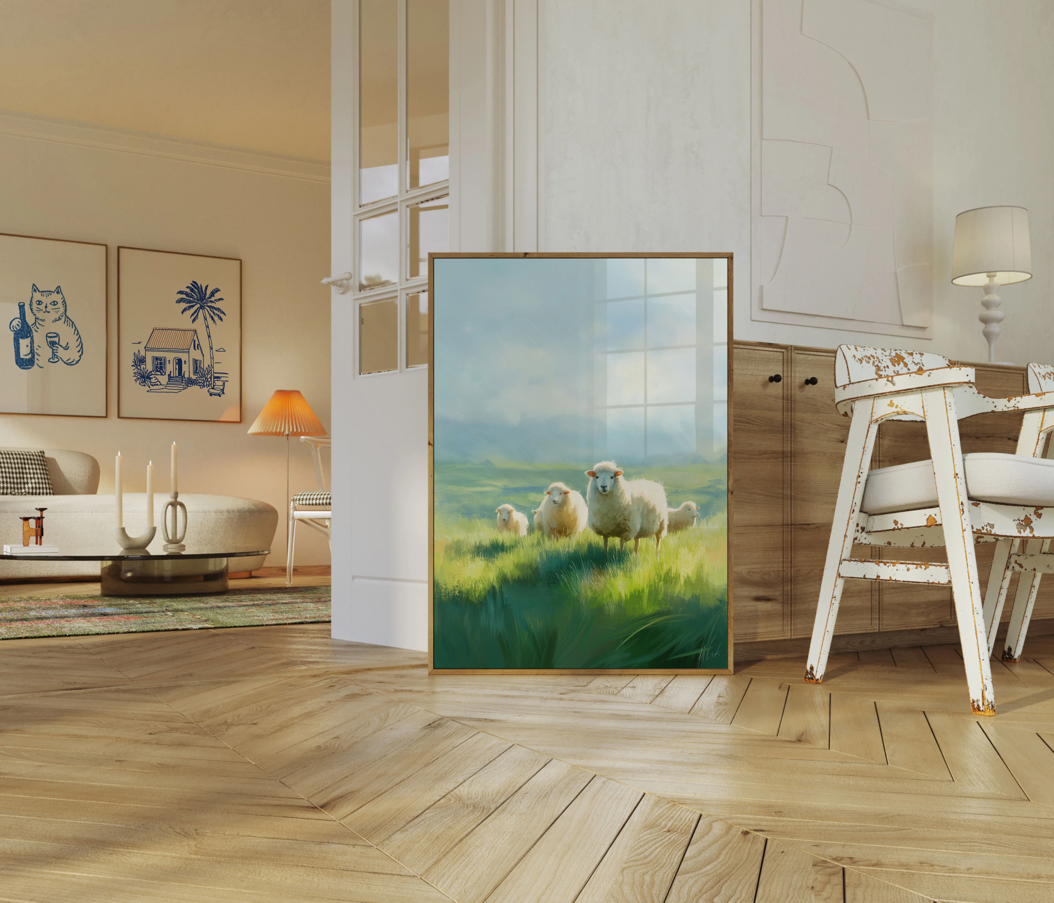 Pastoral Sheep Family Landscape Poster - Image 5