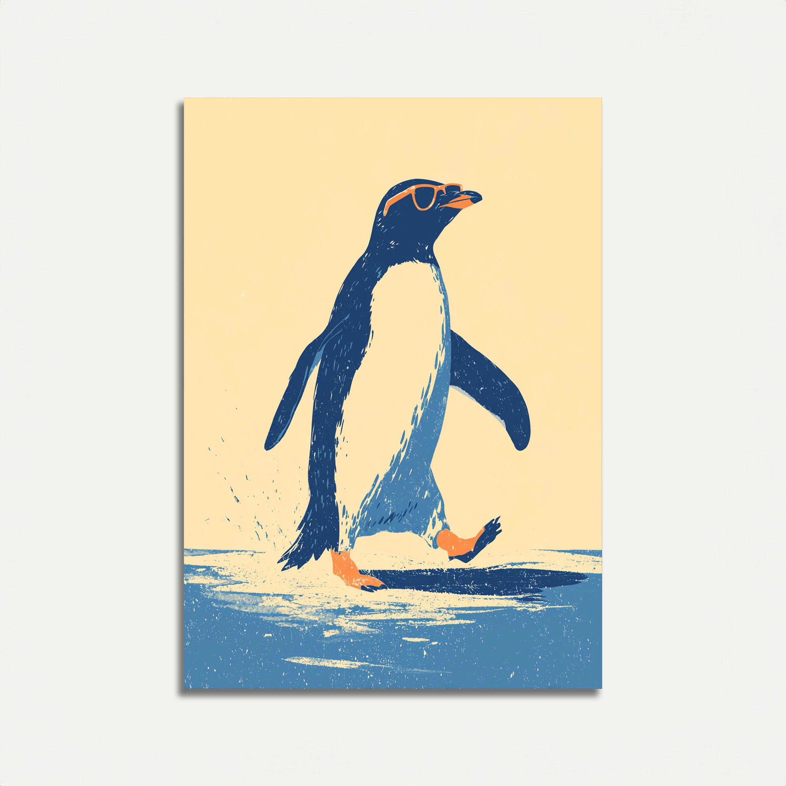 Penguin Wading Through Ocean Poster