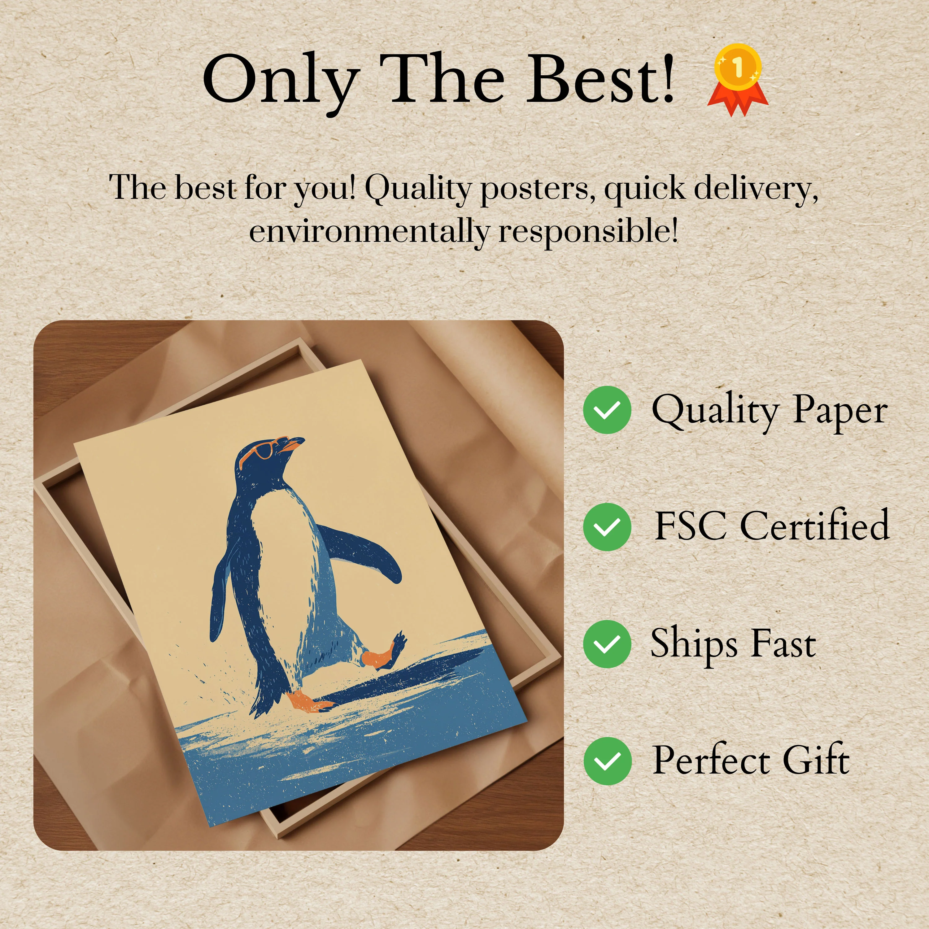 Penguin Wading Through Ocean Poster - Image 3