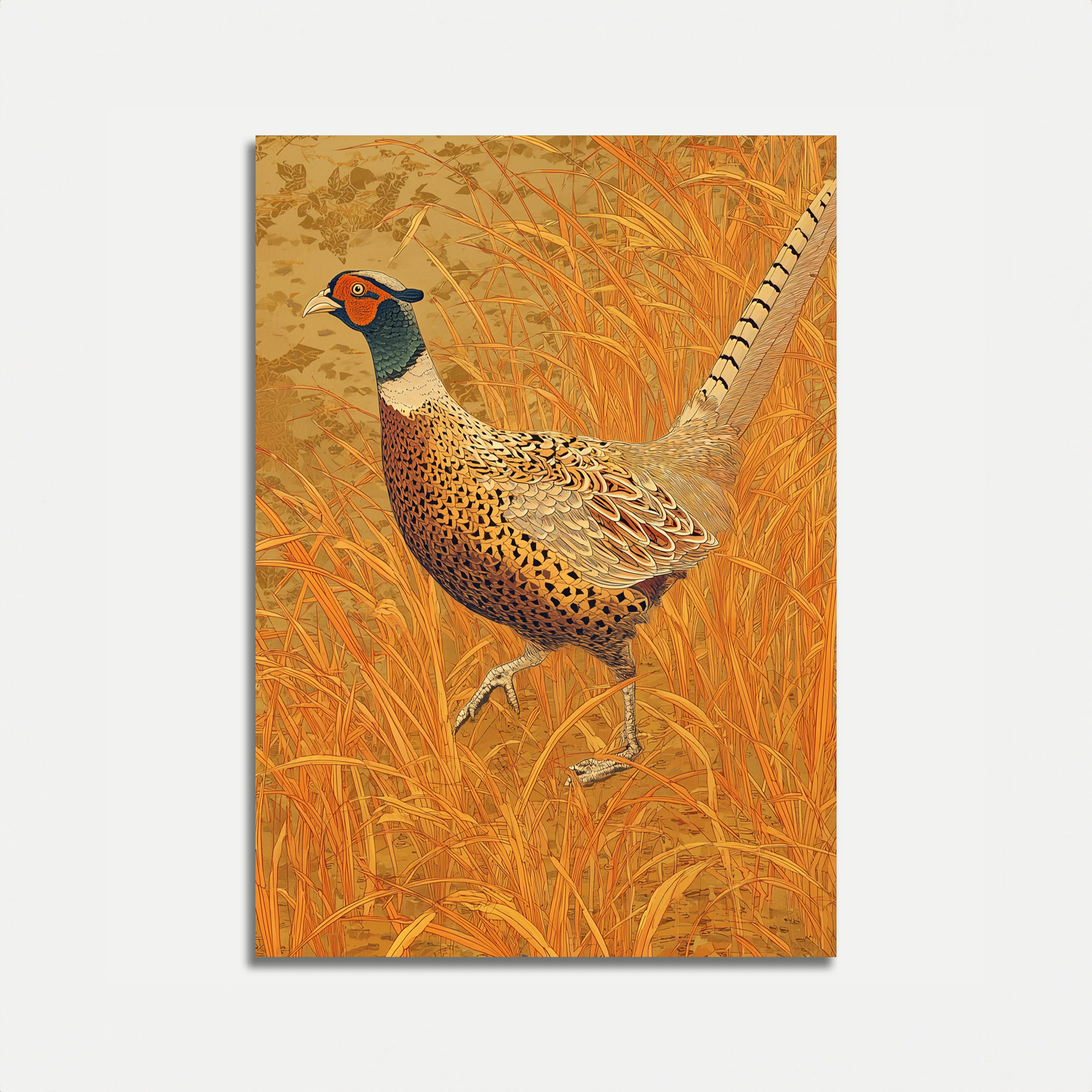Pheasant in Golden Grassland Poster