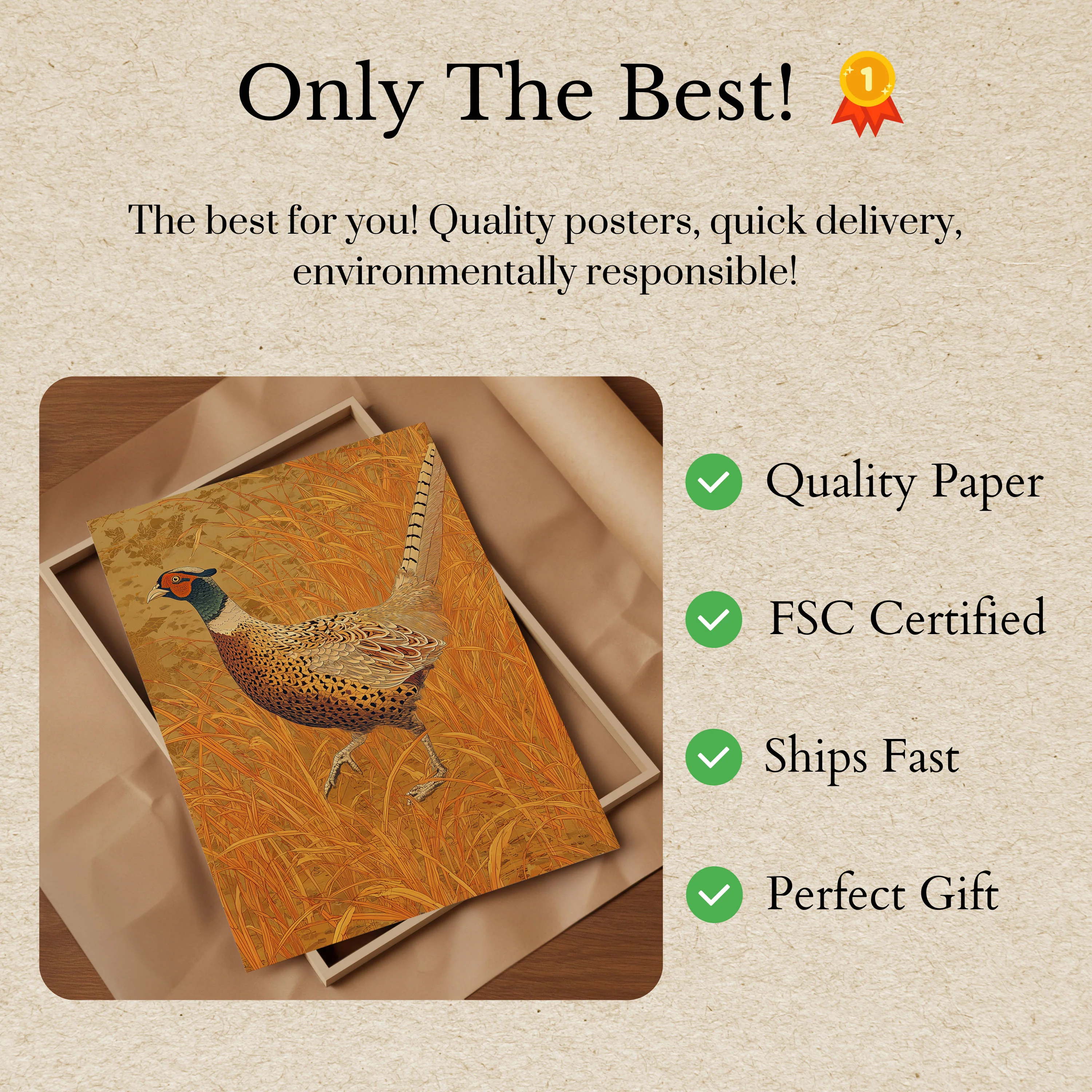 Pheasant in Golden Grassland Poster - Image 3