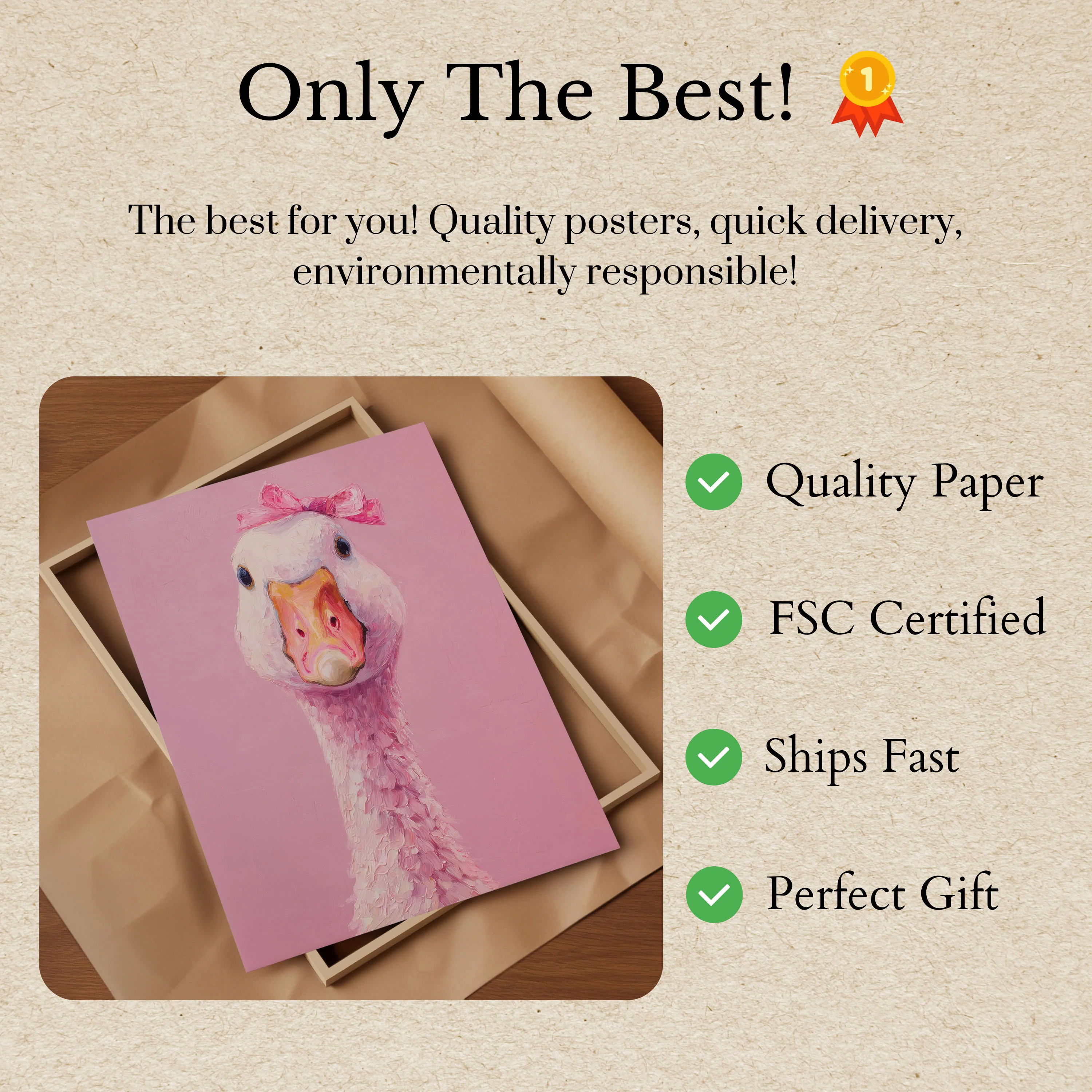 Pink Bow Goose Portrait Poster - Image 3