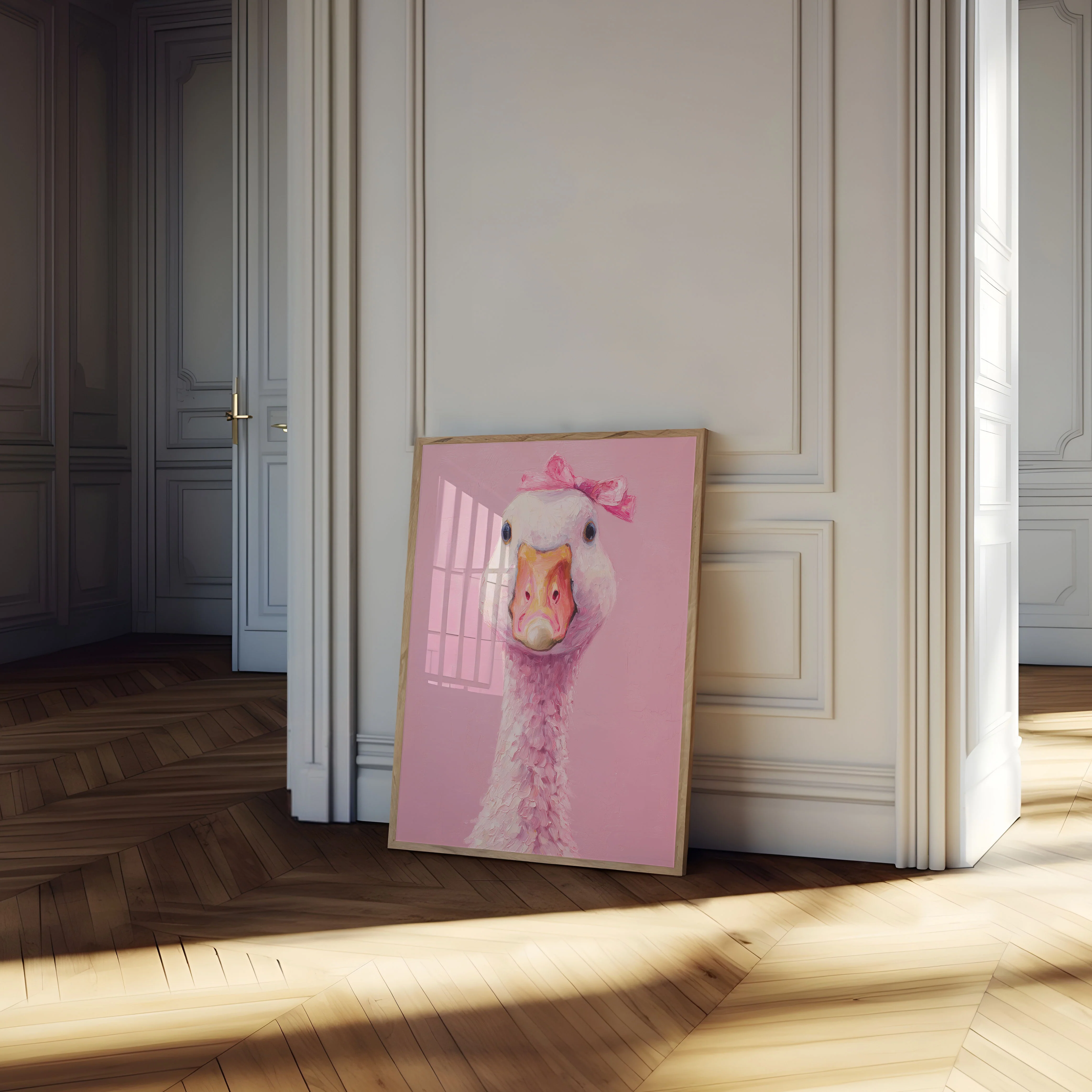 Pink Bow Goose Portrait Poster - Image 4