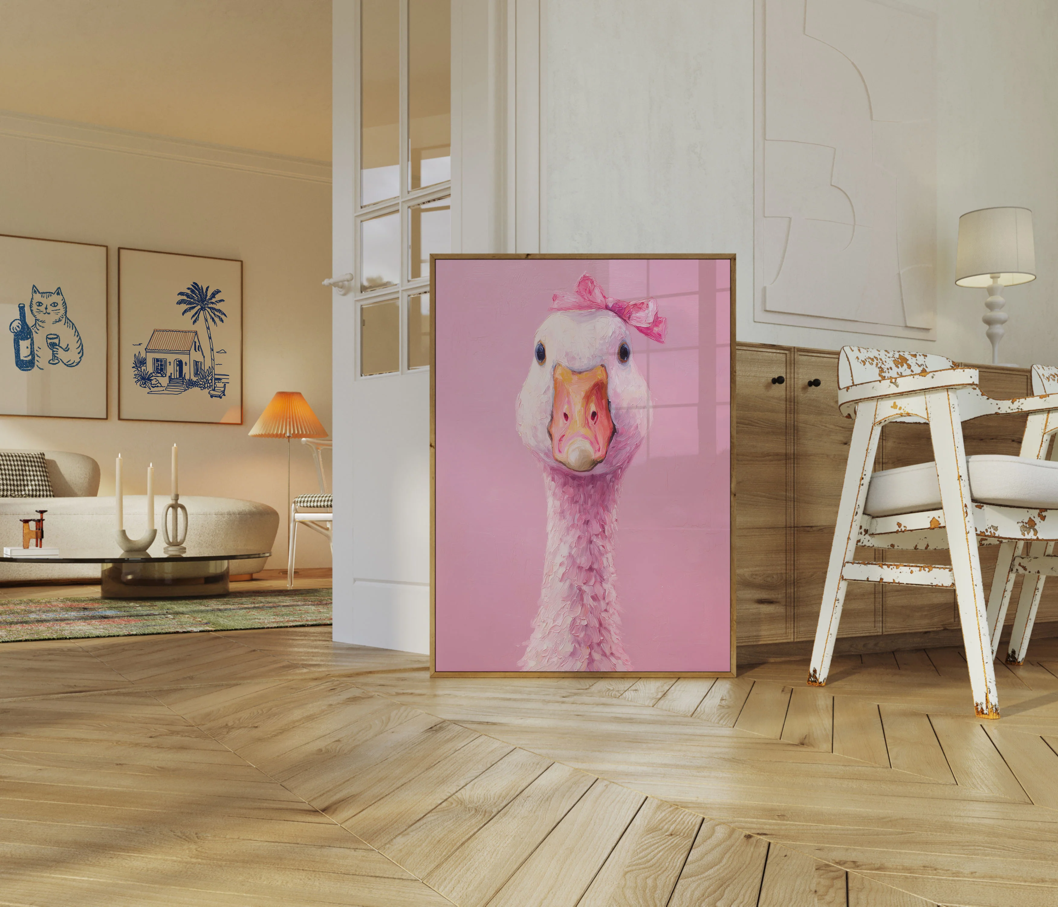 Pink Bow Goose Portrait Poster - Image 5
