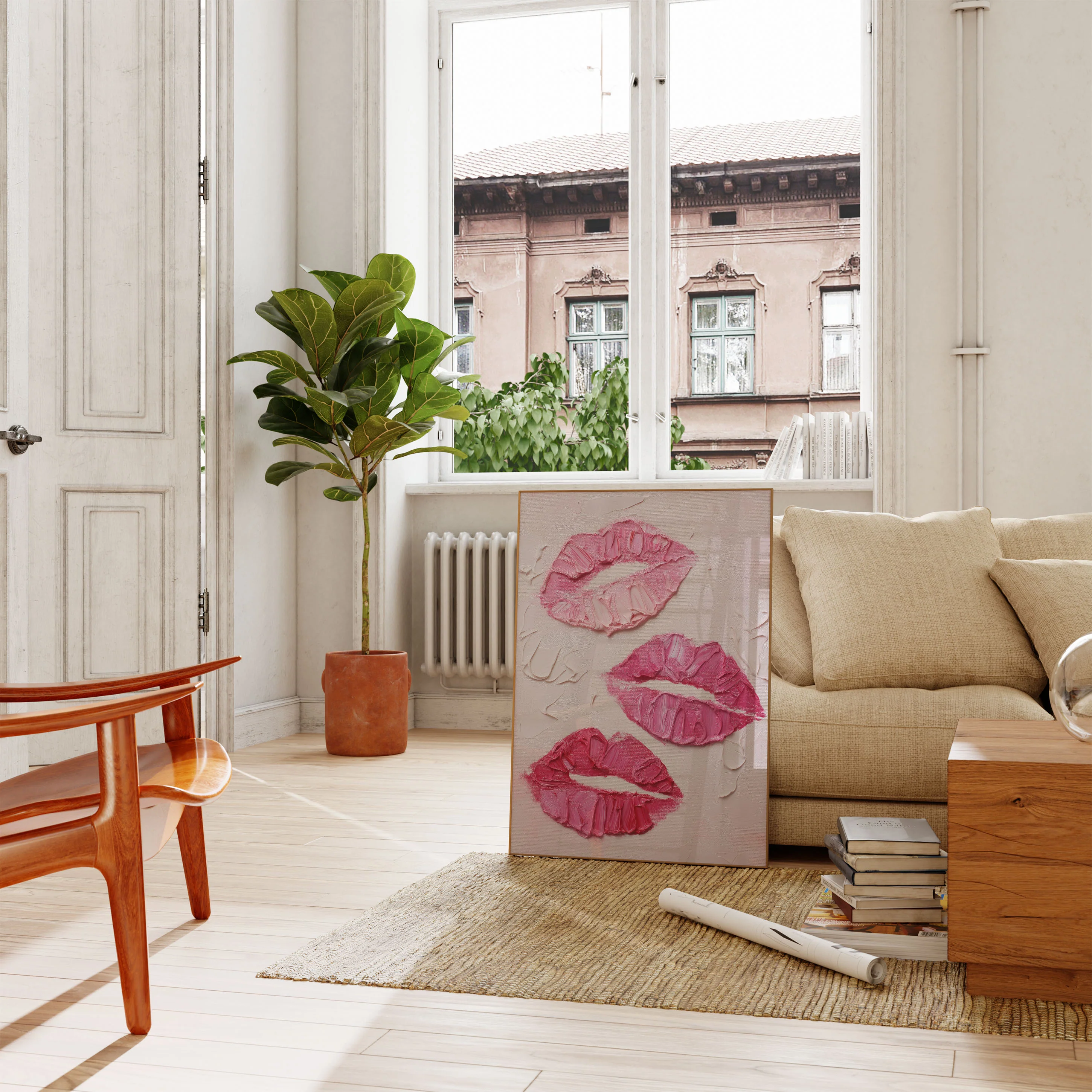 Pink Lips Textured Art Poster - Image 2