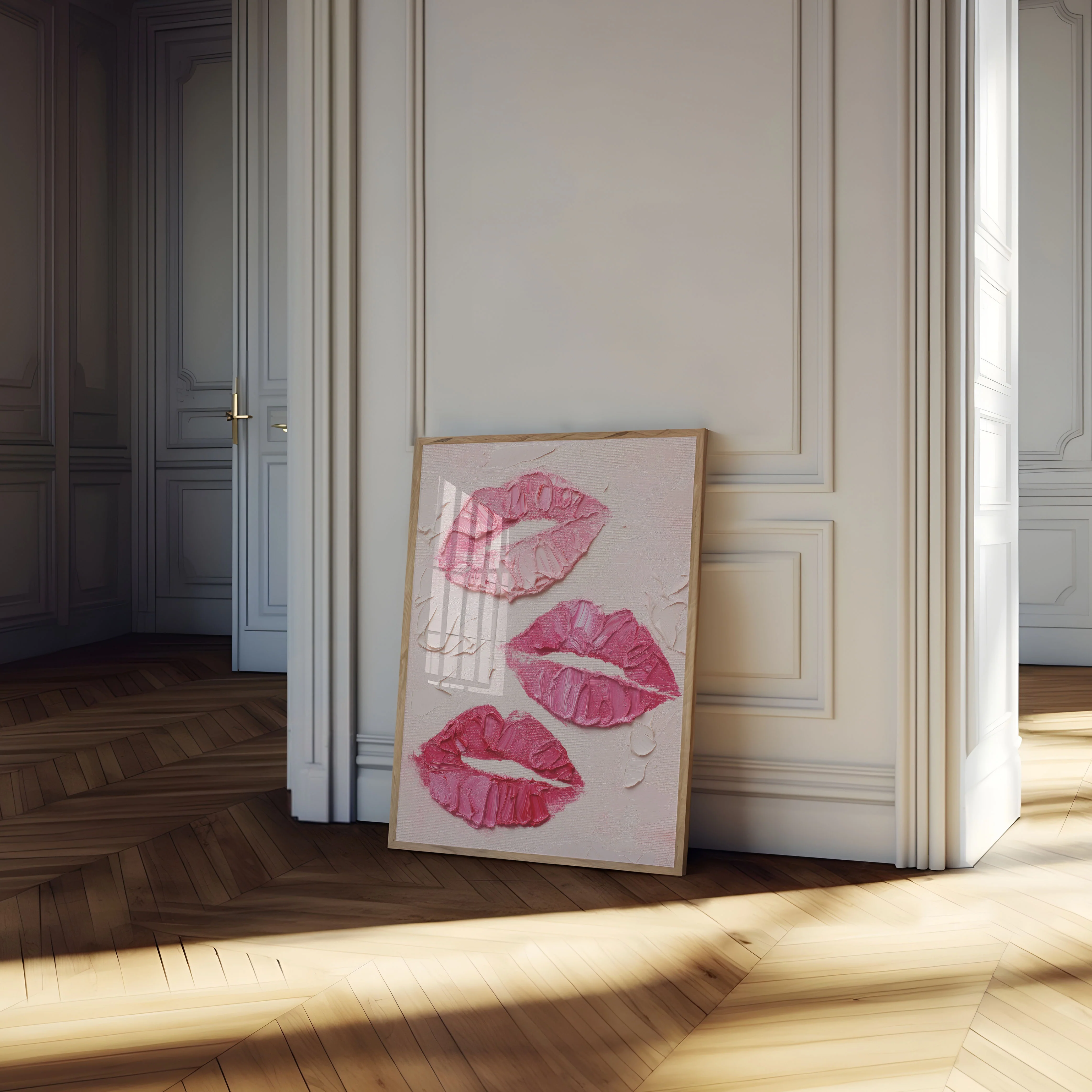Pink Lips Textured Art Poster - Image 4