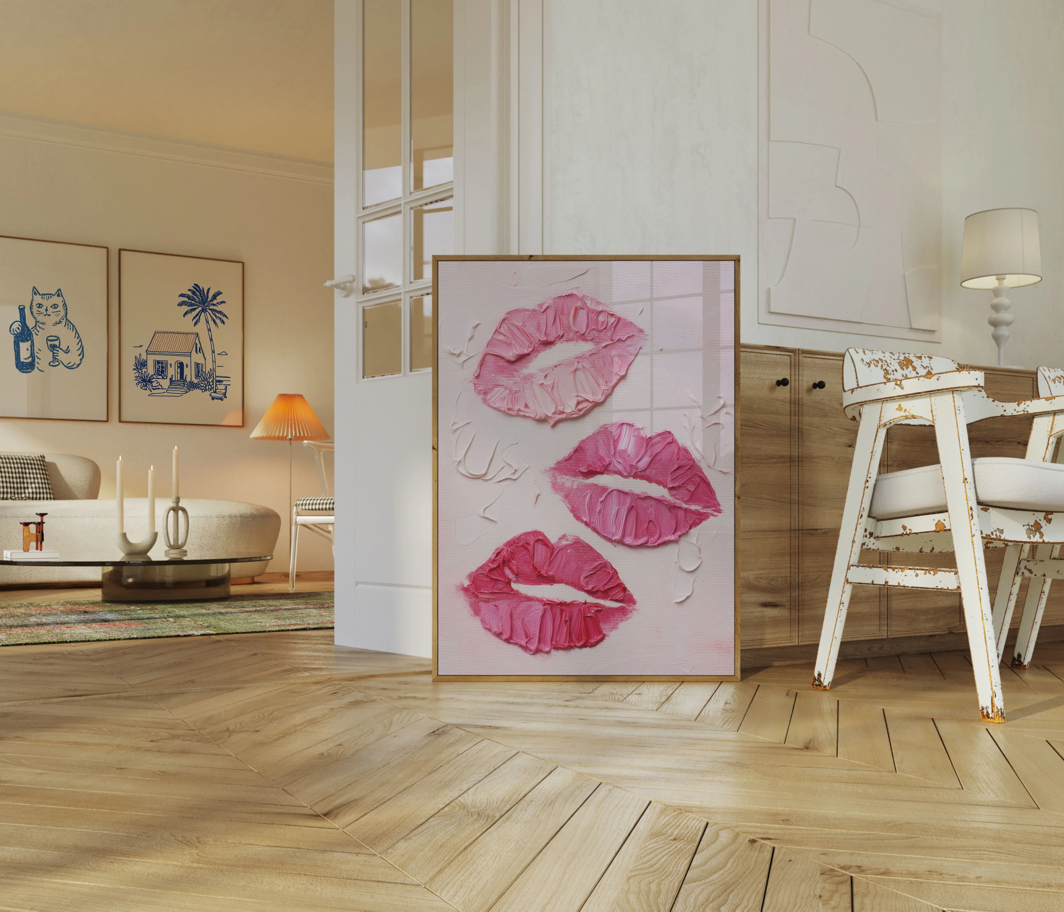 Pink Lips Textured Art Poster - Image 5