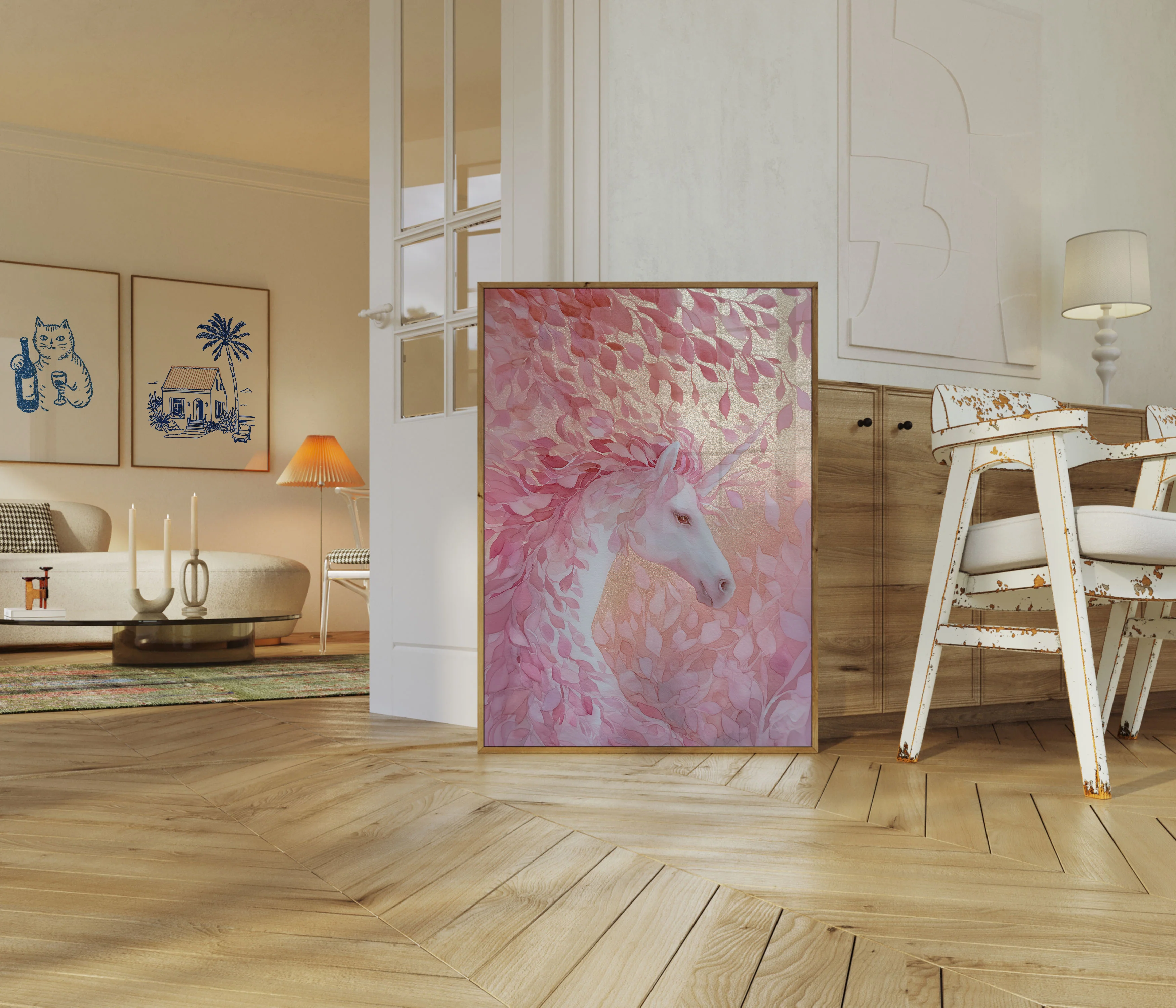 Pink Unicorn Among Leaves Poster - Image 5