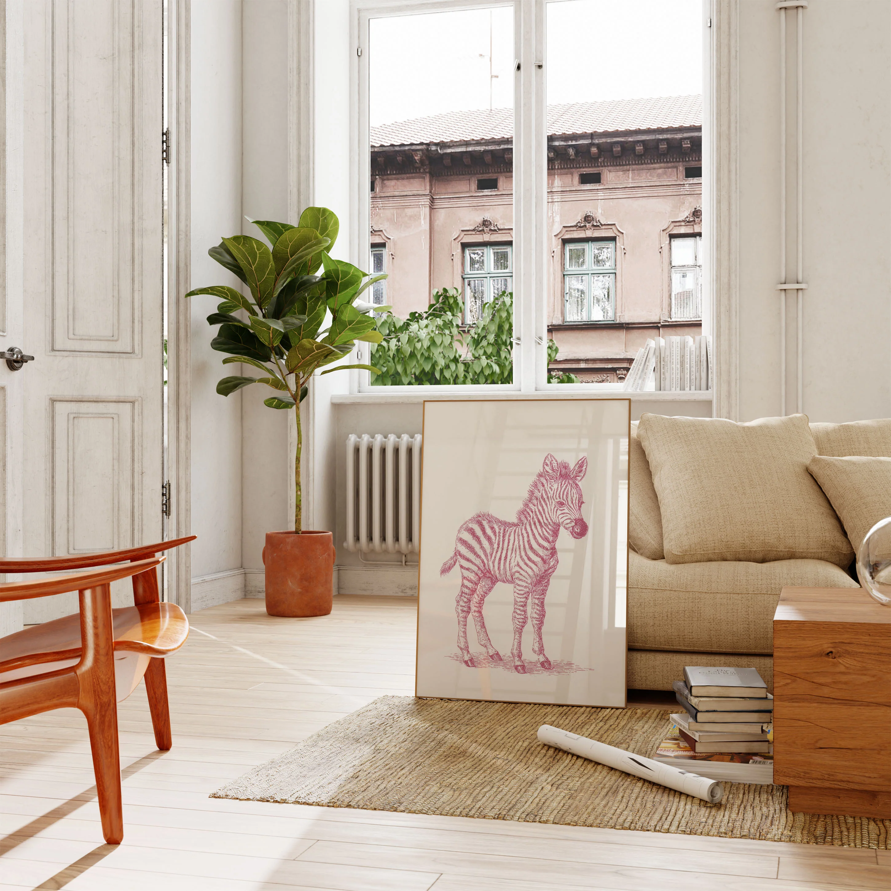 Pink Zebra Sketch Poster - Image 2