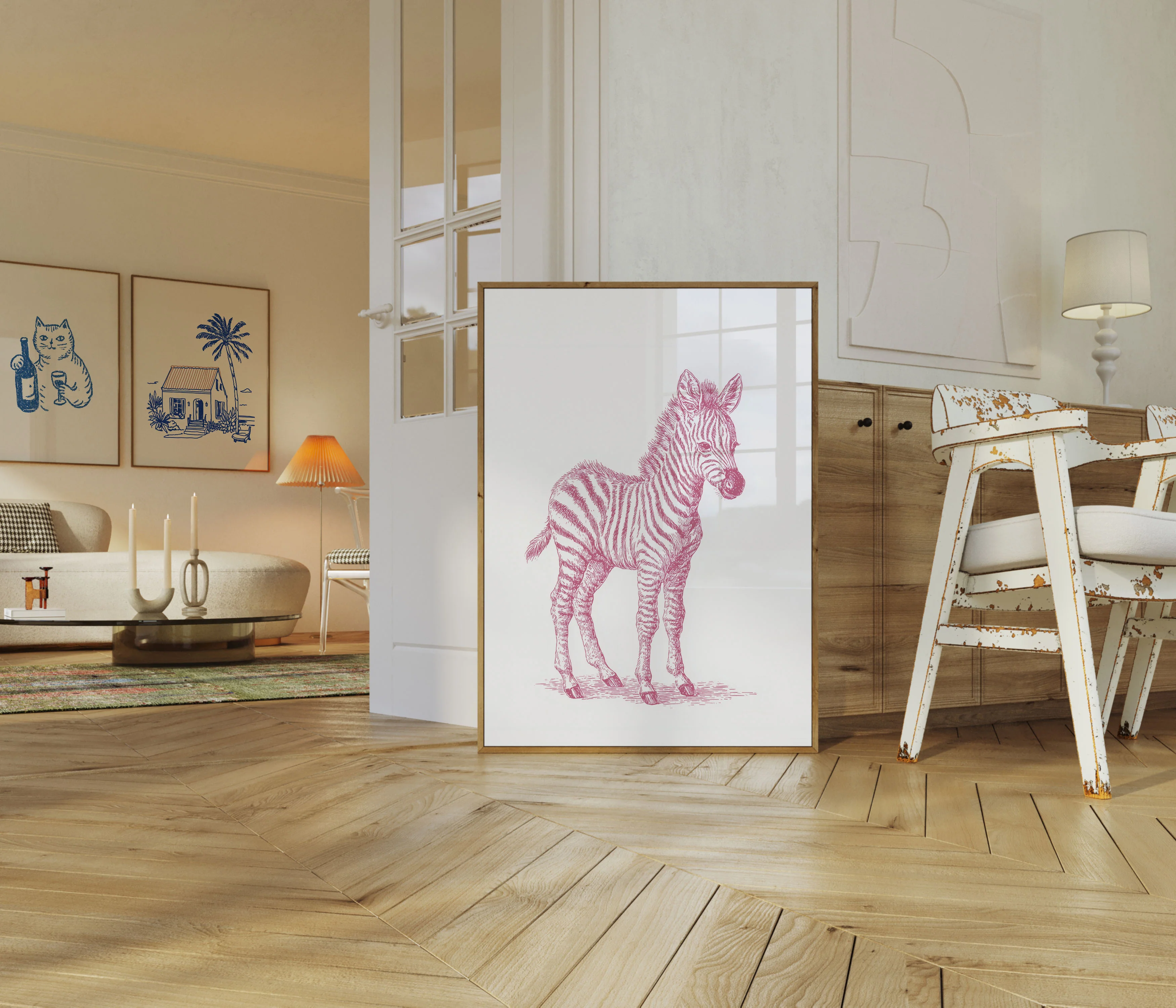 Pink Zebra Sketch Poster - Image 4