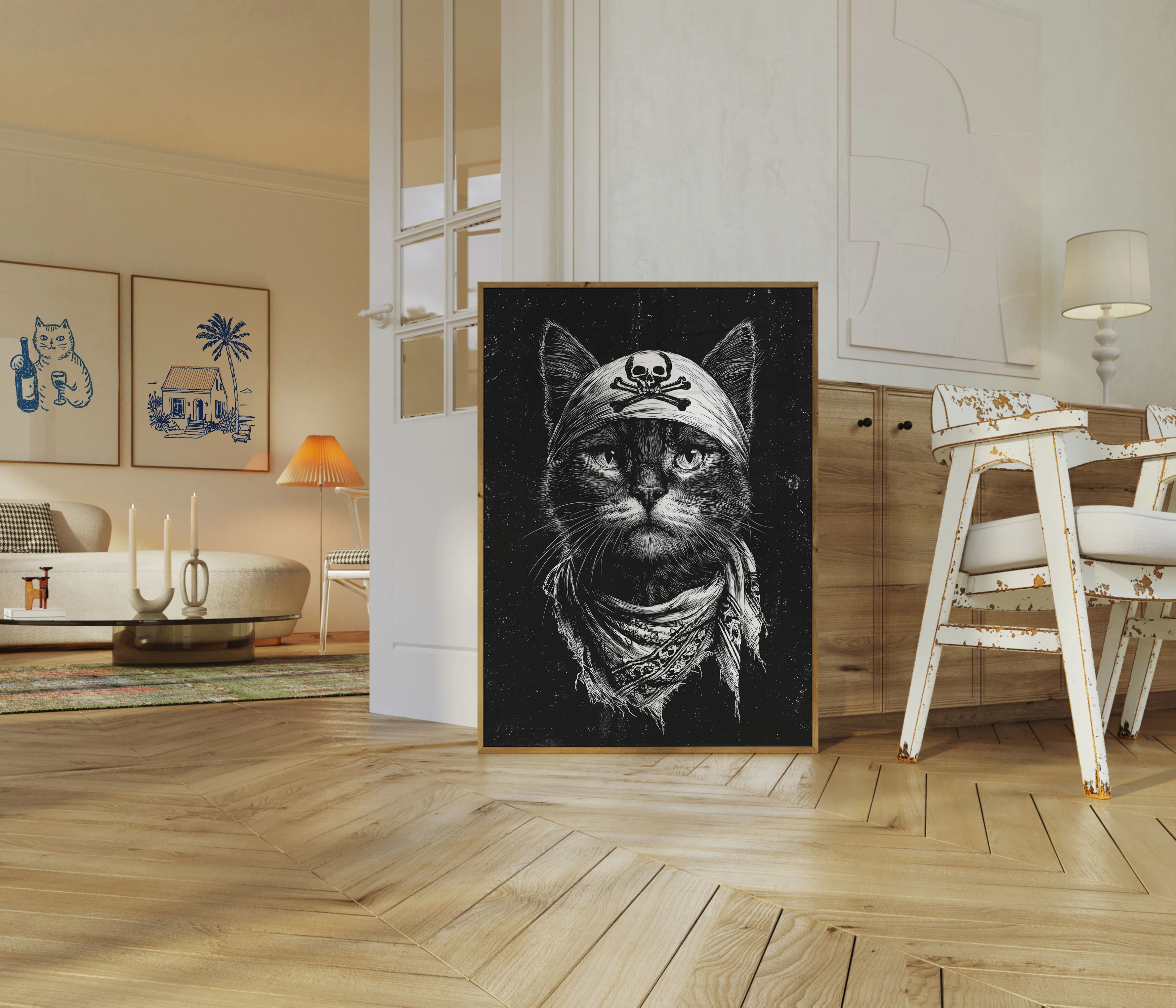 Pirate Cat Skull Bandana Poster - Image 5