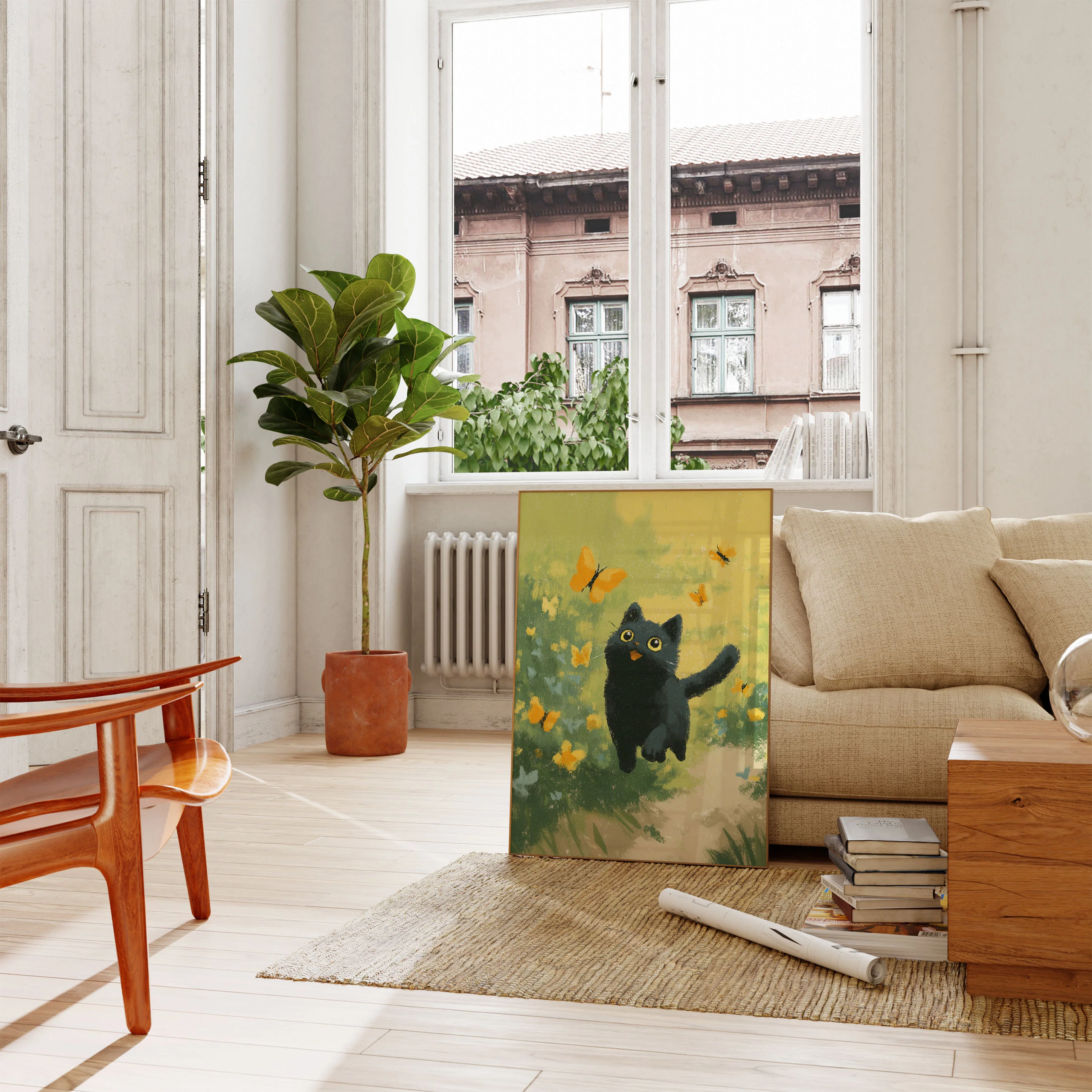 Playful Black Cat Butterfly Poster - Image 2