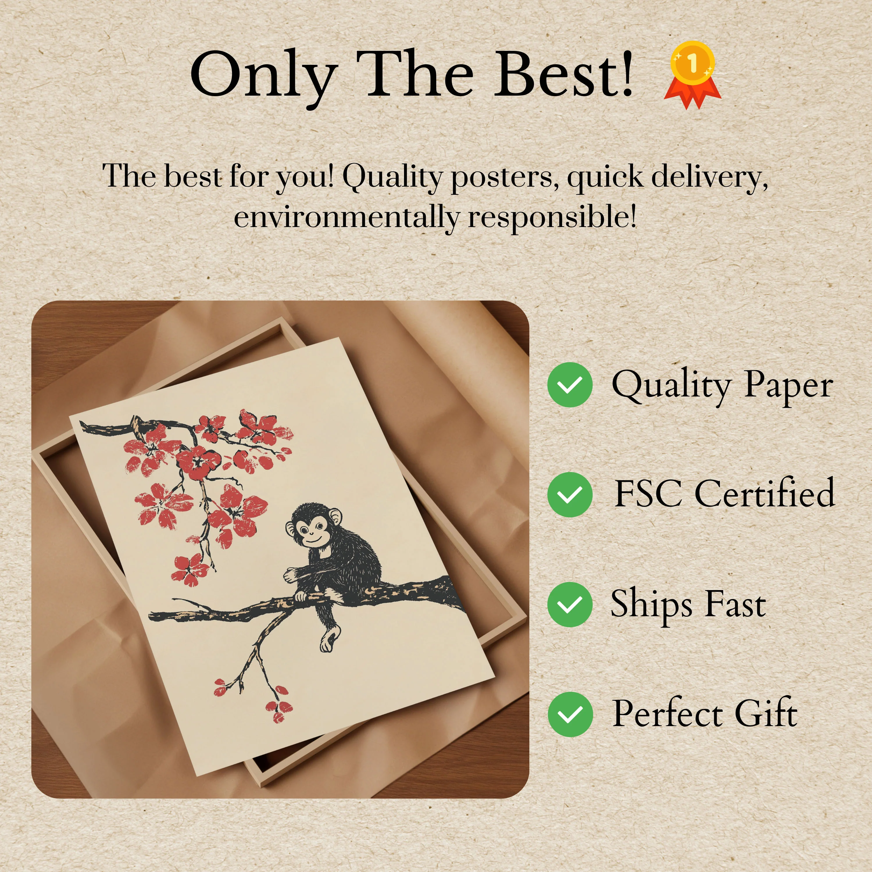 Playful Monkey in Blossom Tree Poster - Image 3