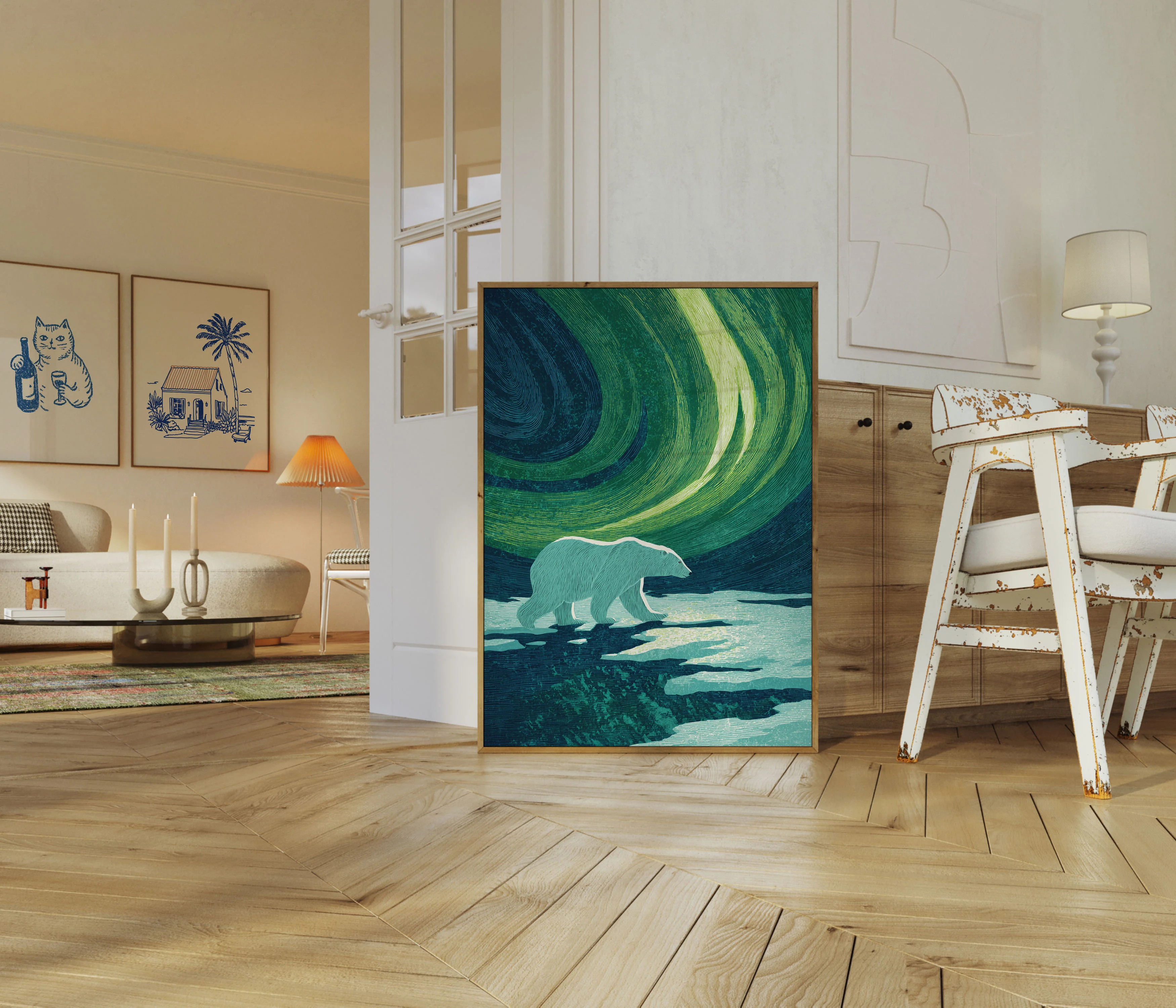 Polar Bear Northern Lights Poster - Image 5