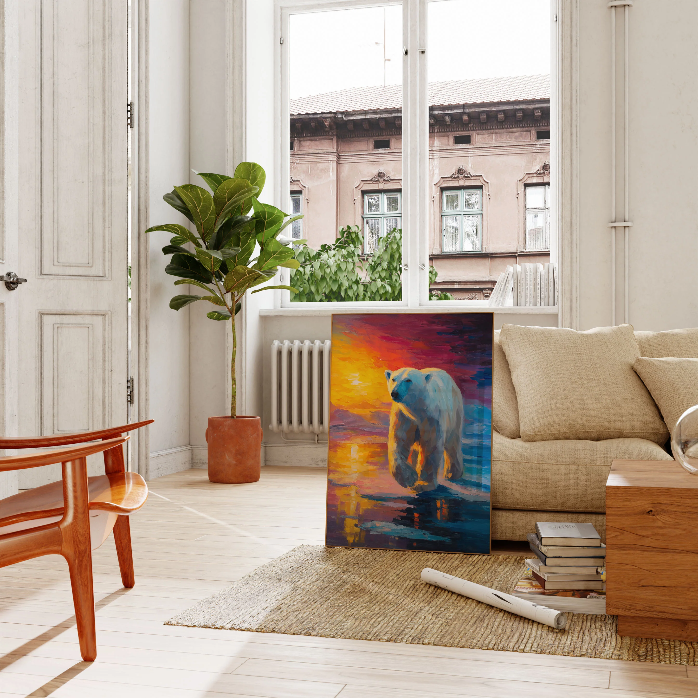 Polar Bear Sunset Reflection Poster - Image 2