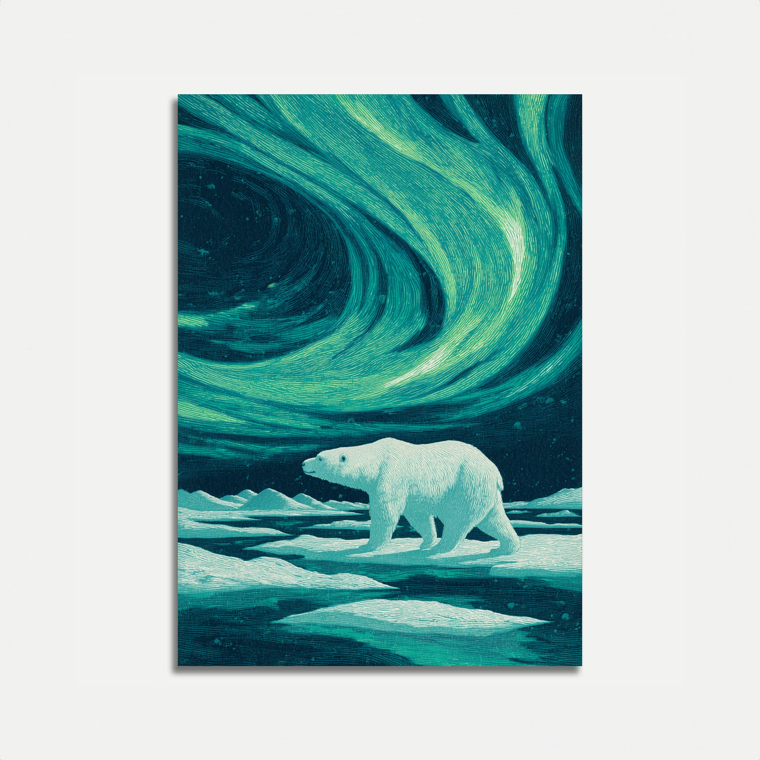 Polar Bear Under Aurora Borealis Poster