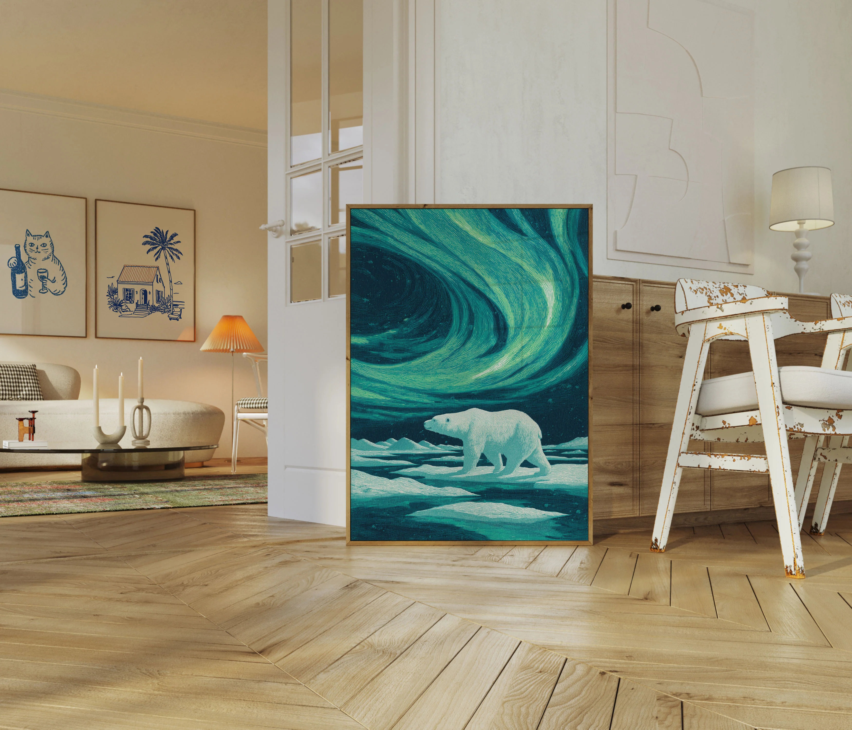 Polar Bear Under Aurora Borealis Poster - Image 5