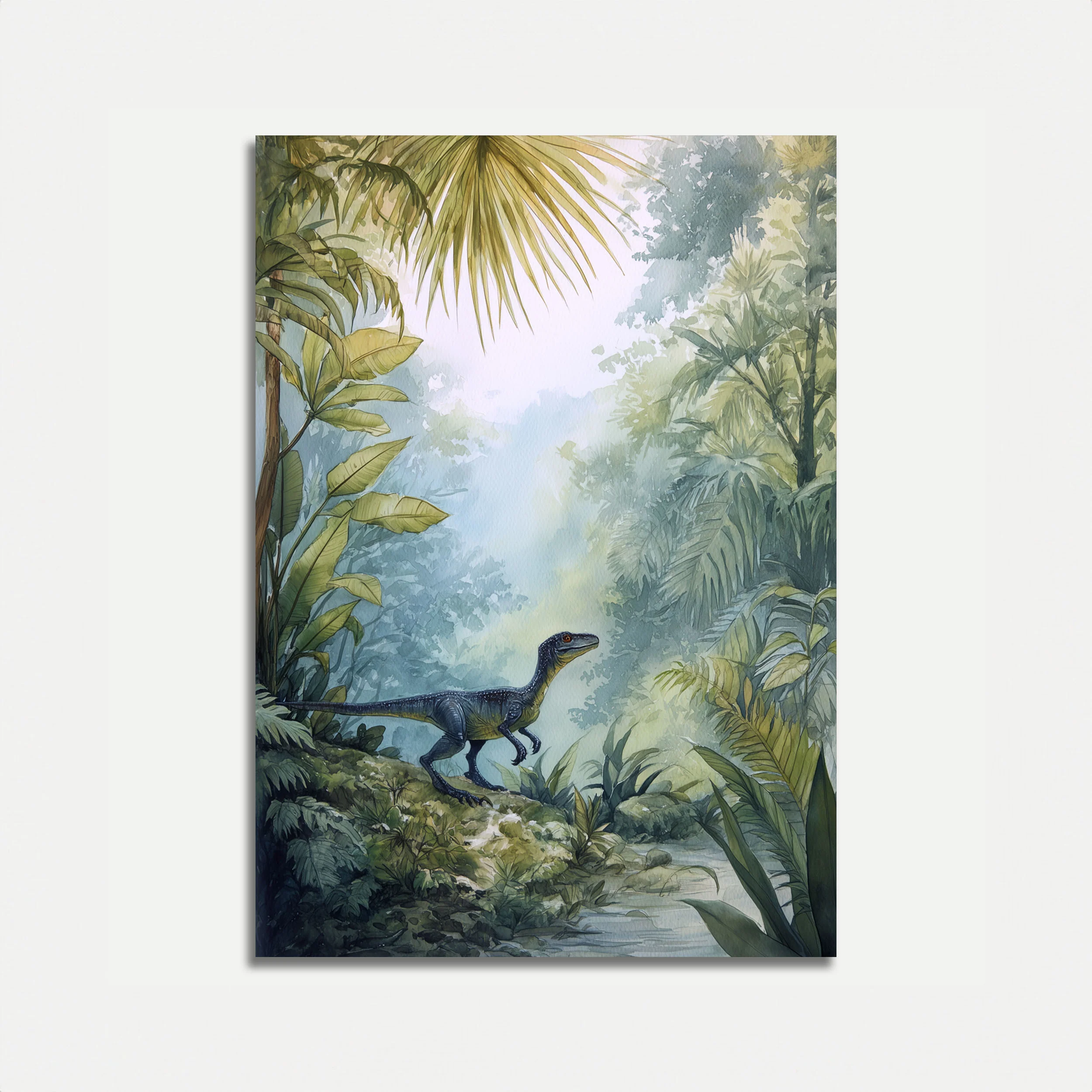 Prehistoric Jungle Velociraptor Poster