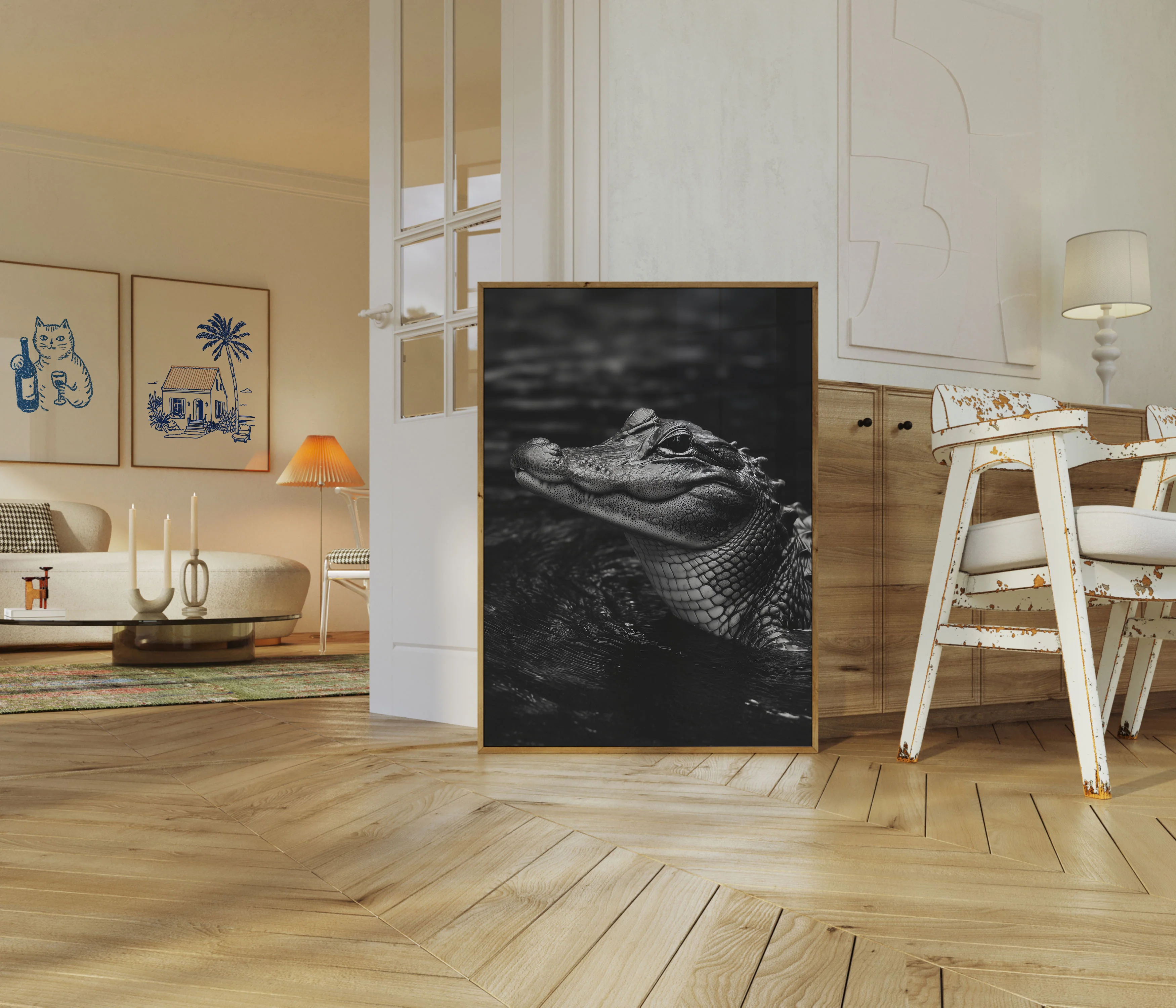 Prehistoric Predator Black and White Poster - Image 5