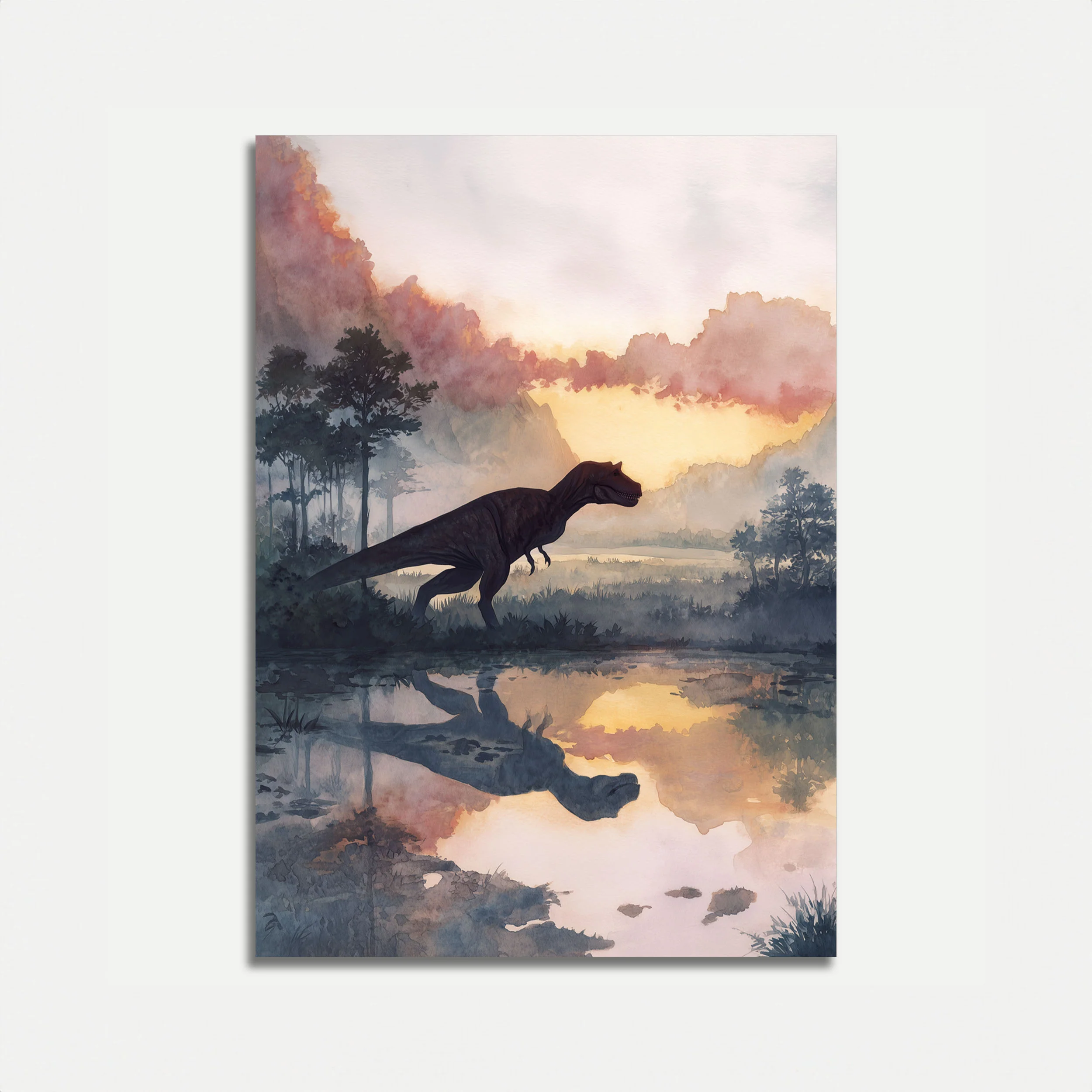 Prehistoric Sunset Dinosaur Poster