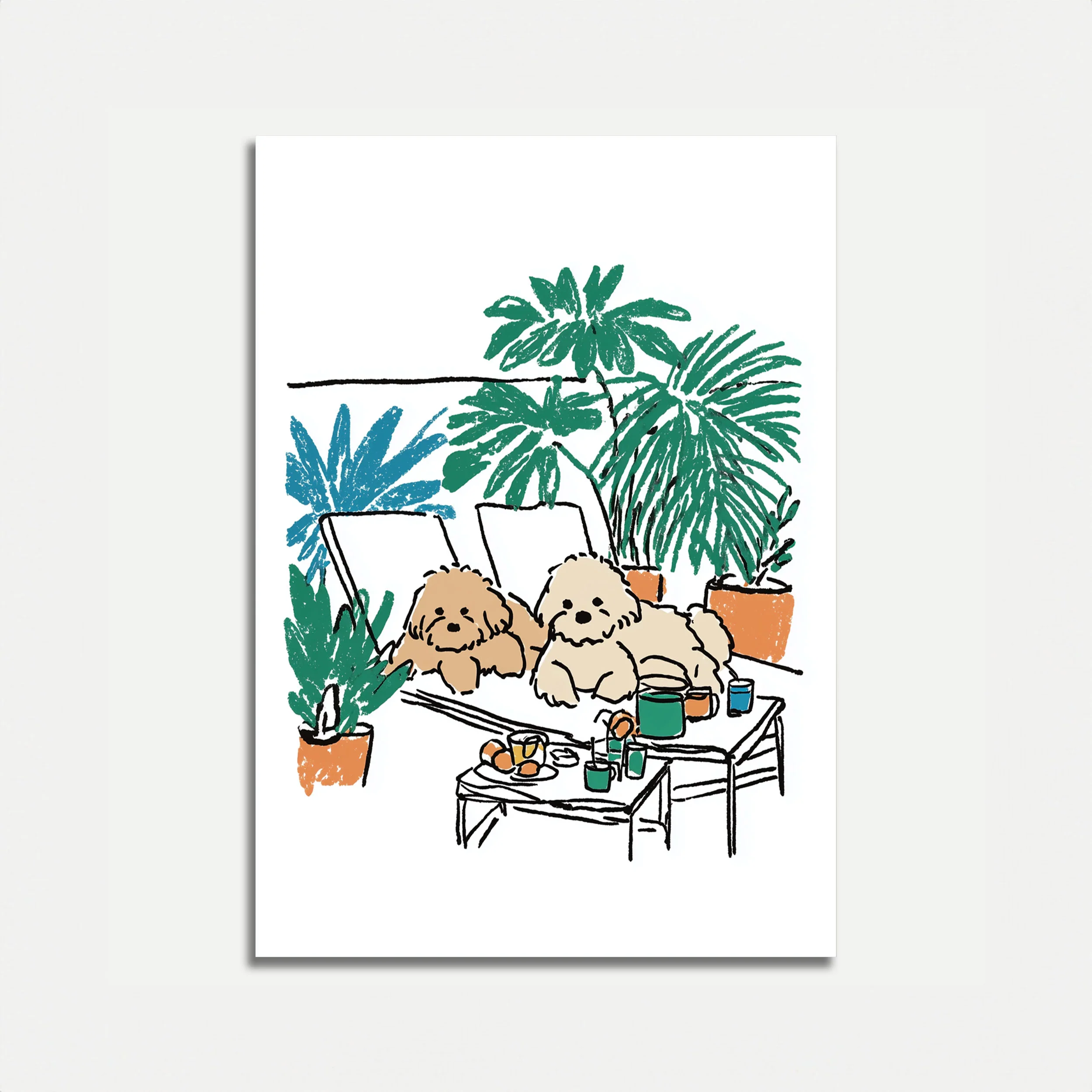 Puppies in a Plant Paradise Poster