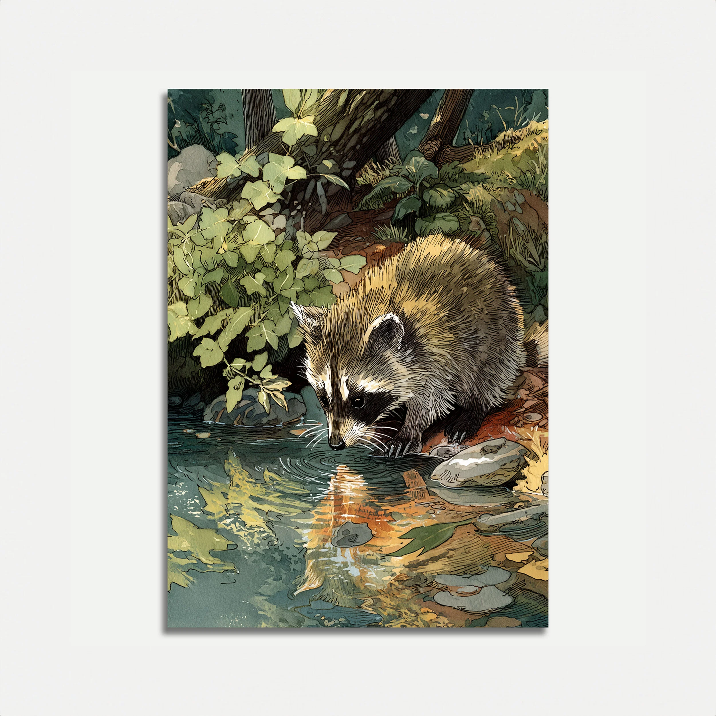 Raccoon by the Stream Poster