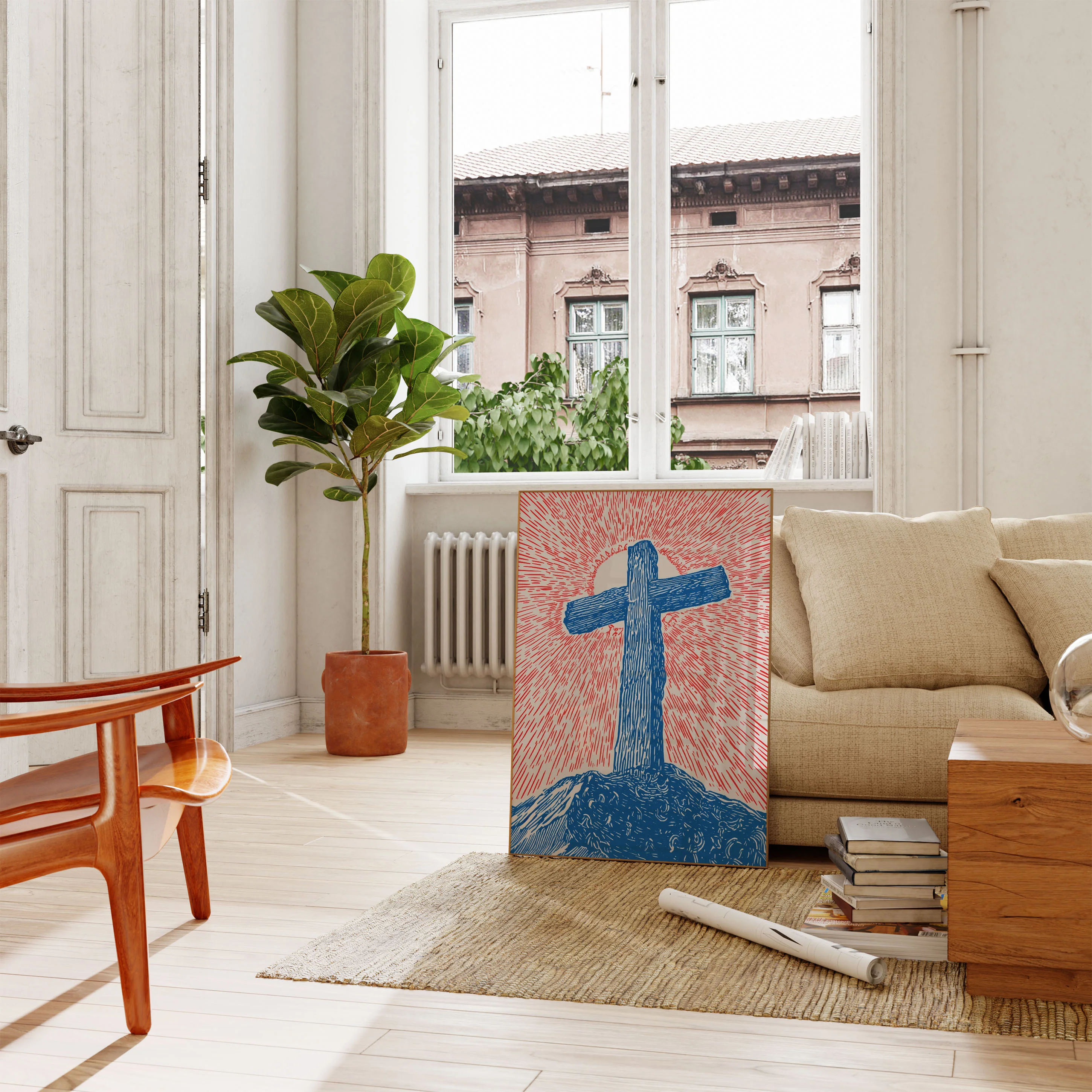 Radiant Cross on Mountain Poster - Image 2