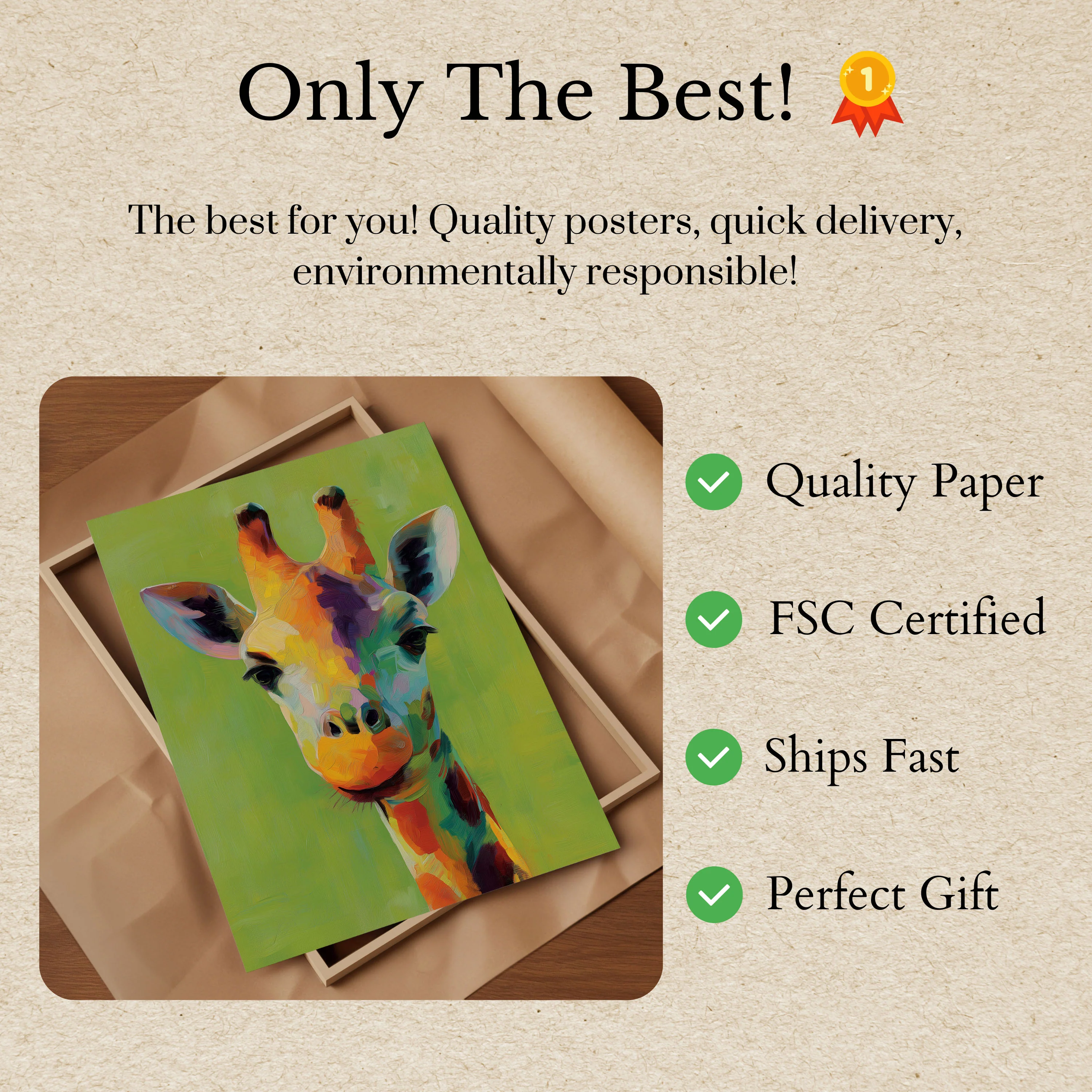 Rainbow Giraffe Portrait Poster - Image 3
