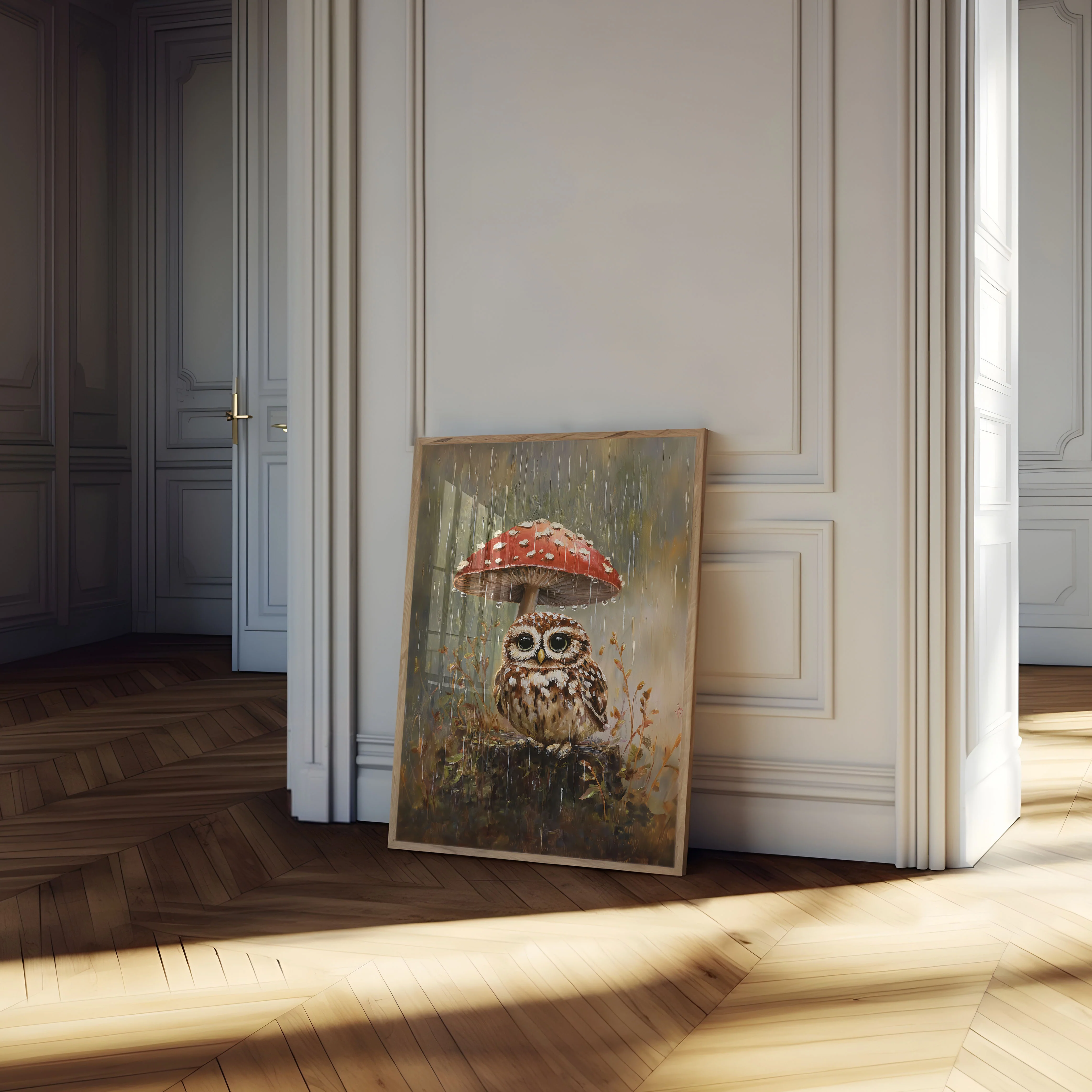 Rainy Owl Under Mushroom Poster - Image 4