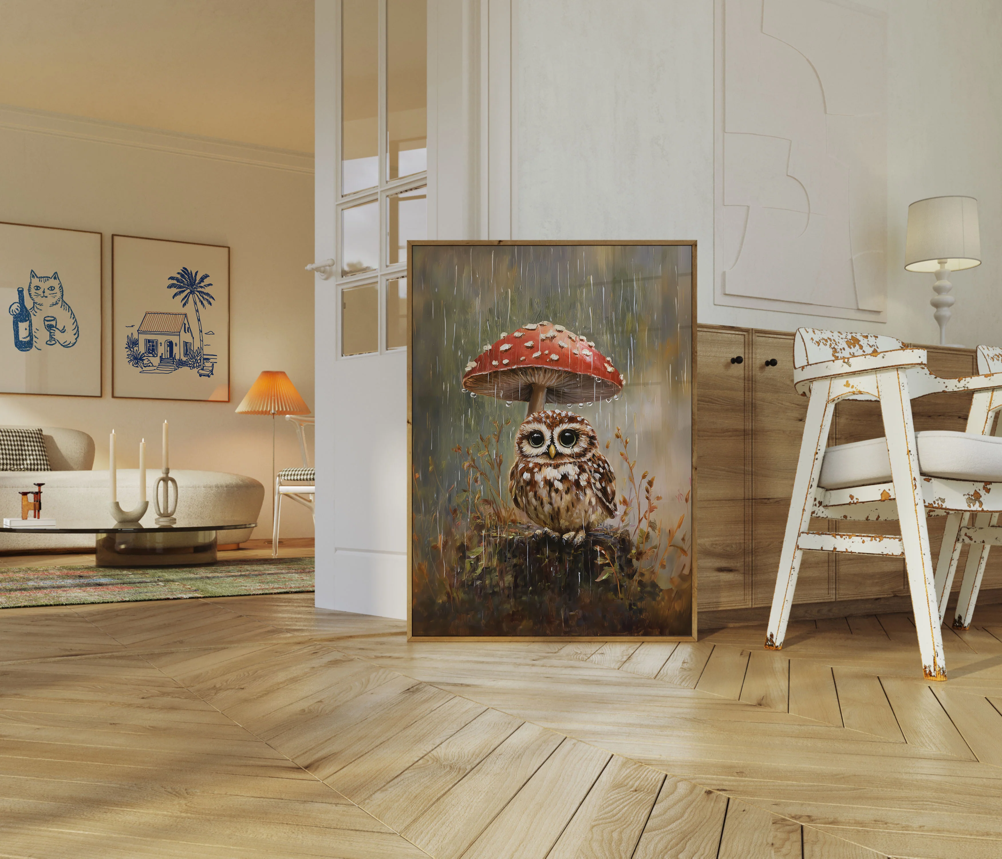 Rainy Owl Under Mushroom Poster - Image 5