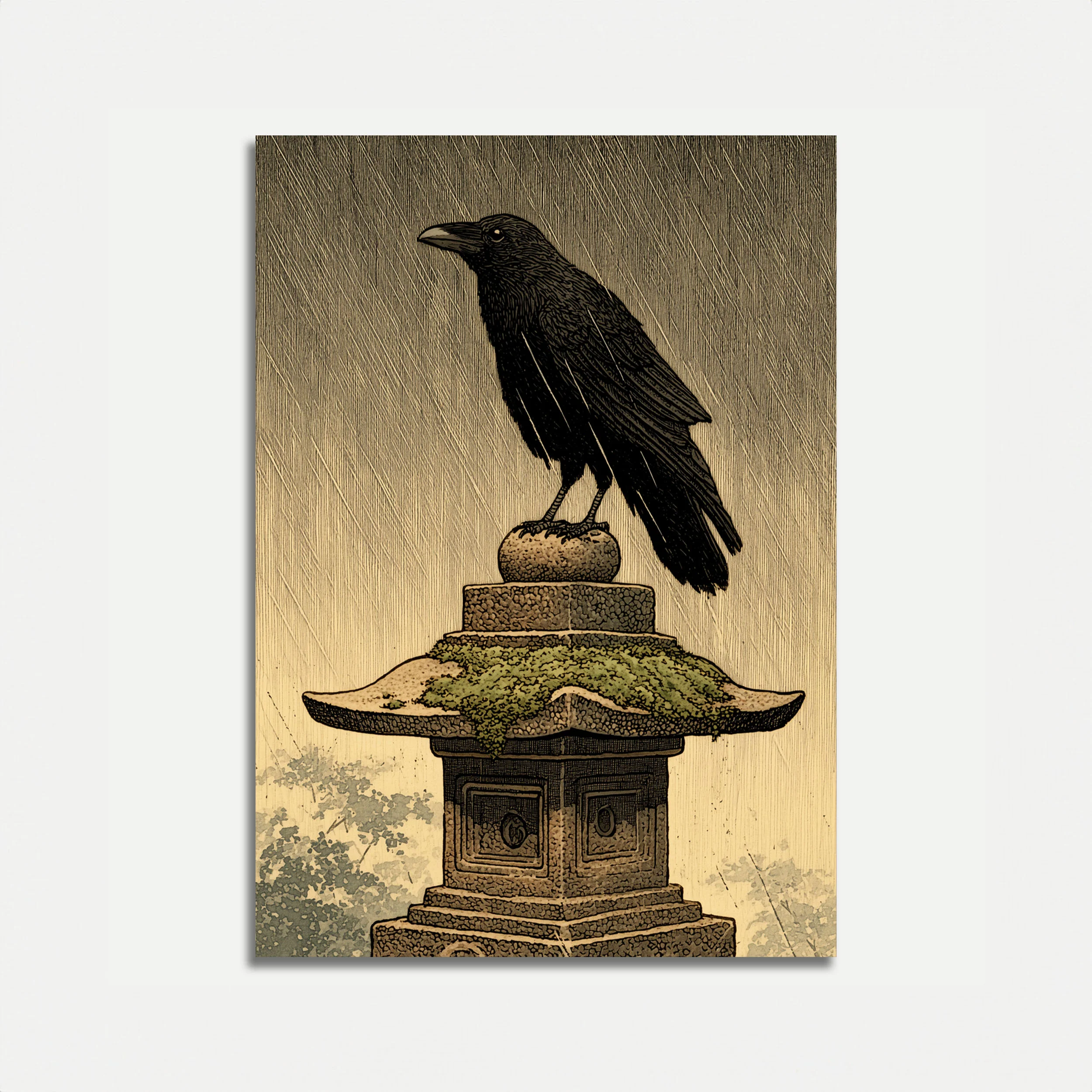Raven on Stone Pedestal Poster