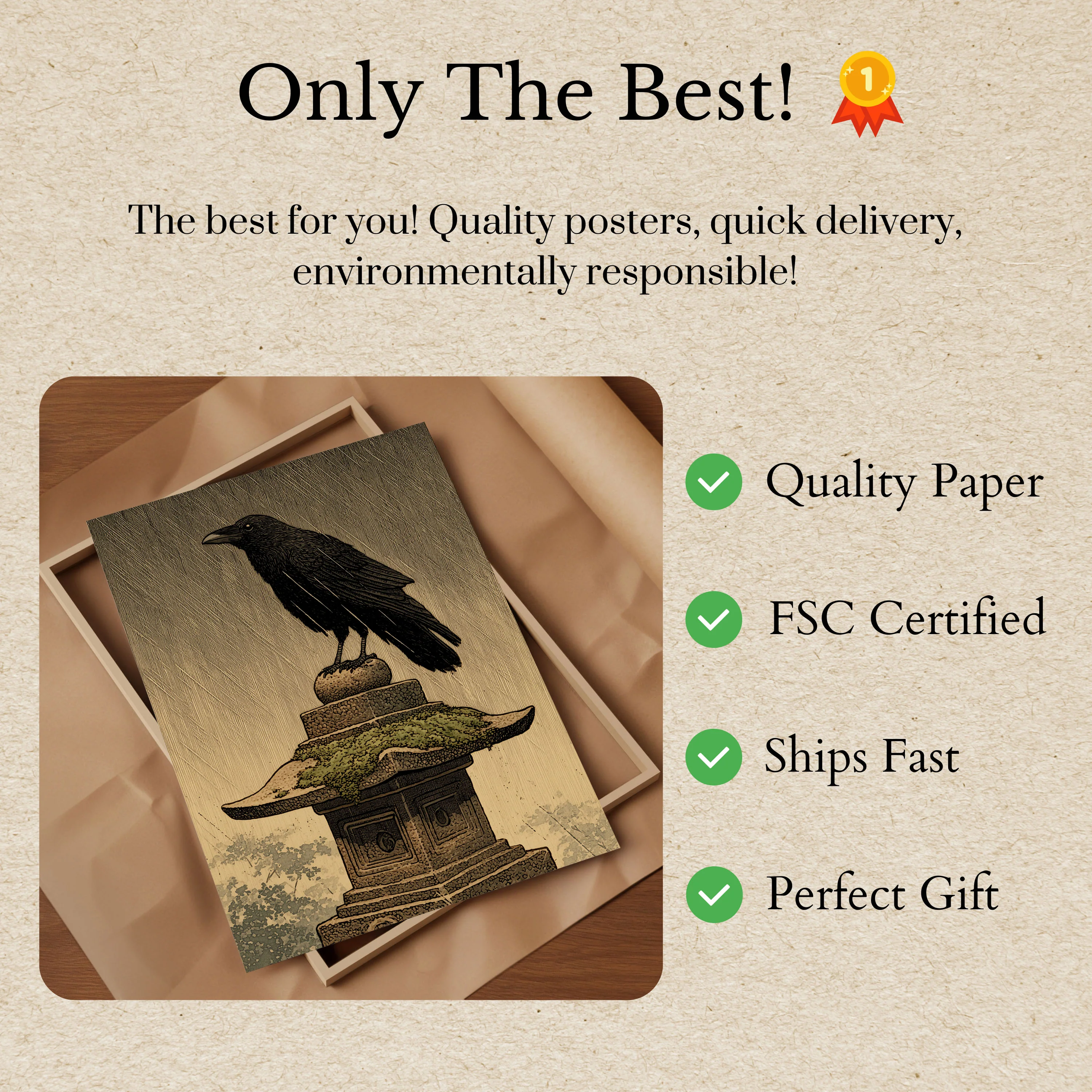 Raven on Stone Pedestal Poster - Image 3