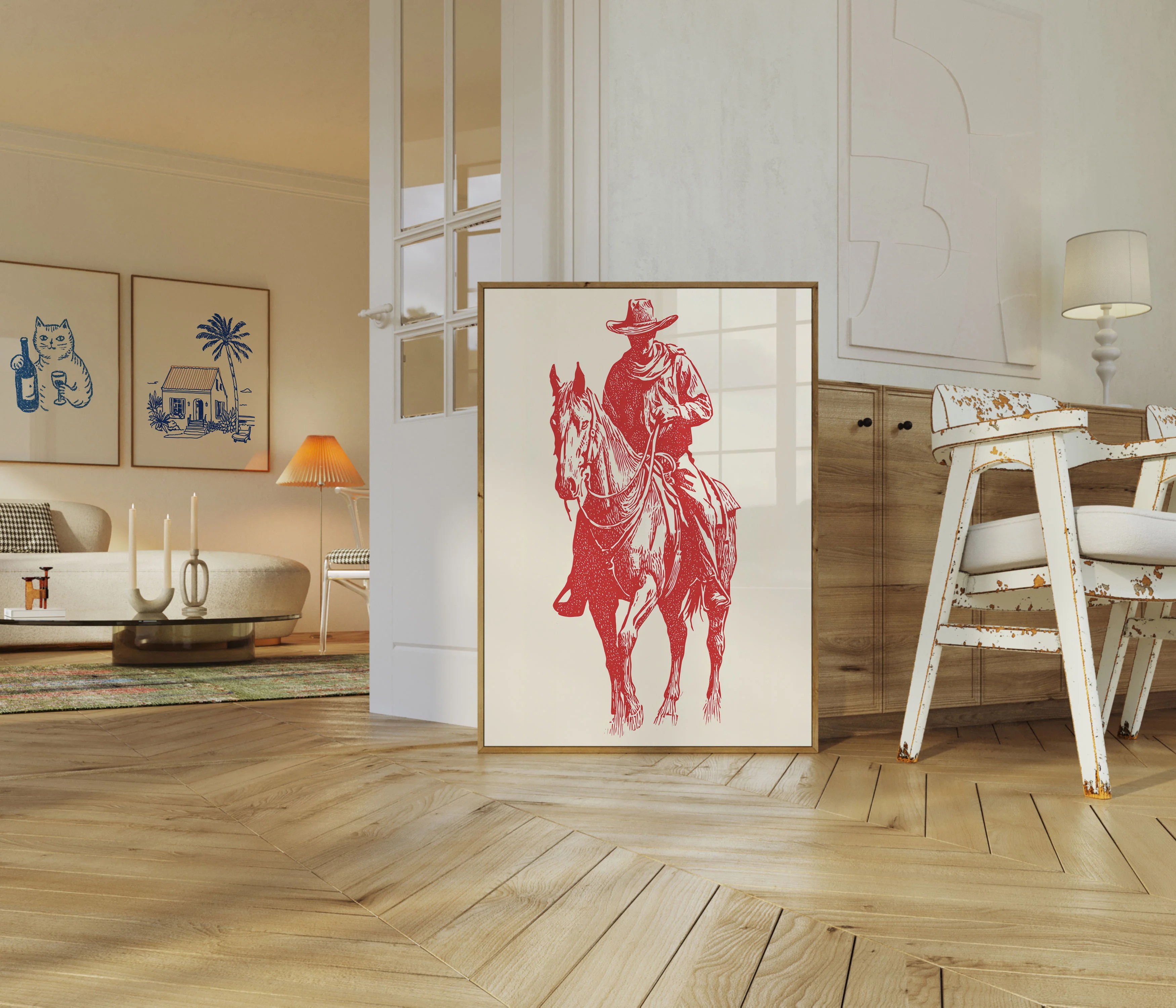 Red Cowboy Riding Horse Poster - Image 5