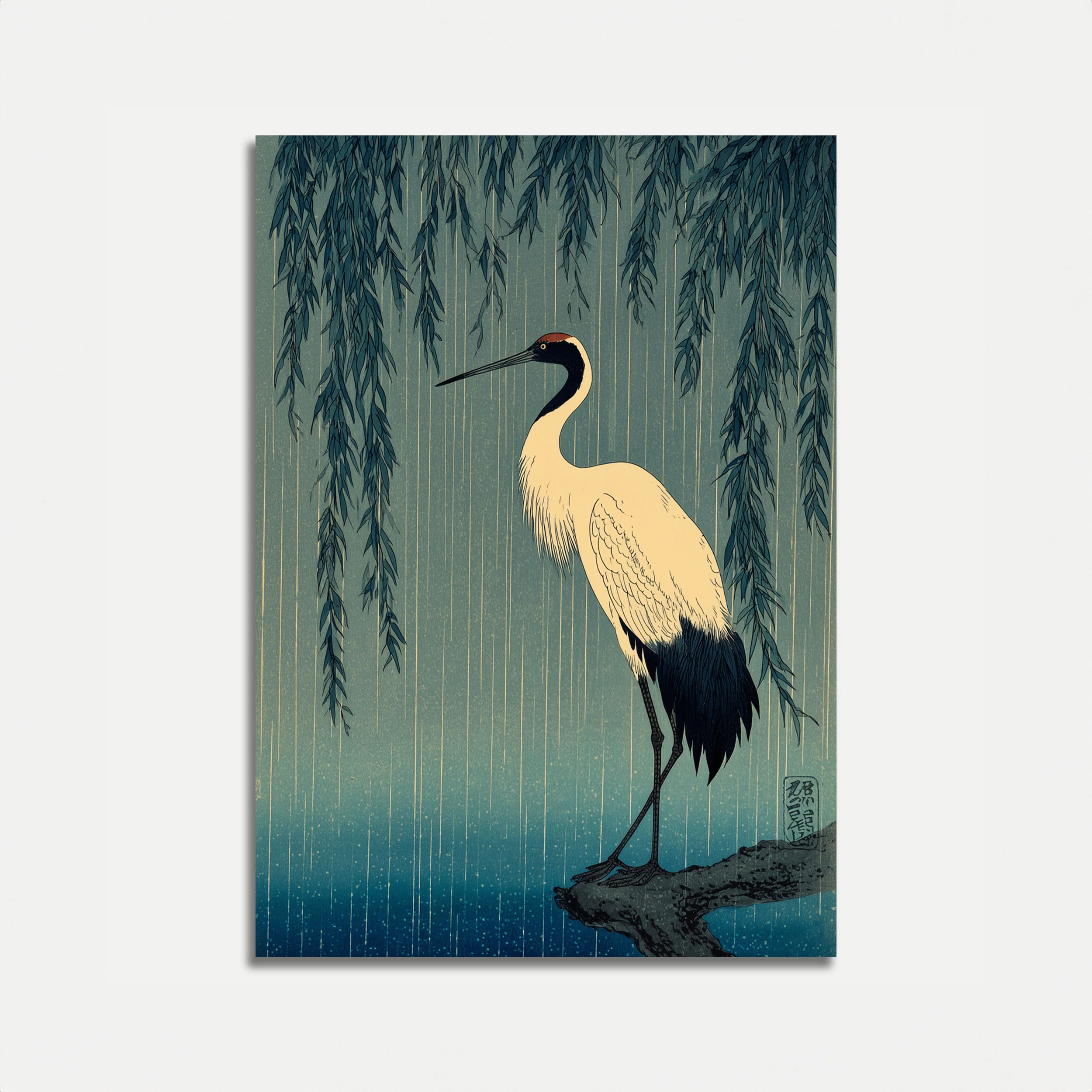 Red-Crowned Crane in Rain Poster