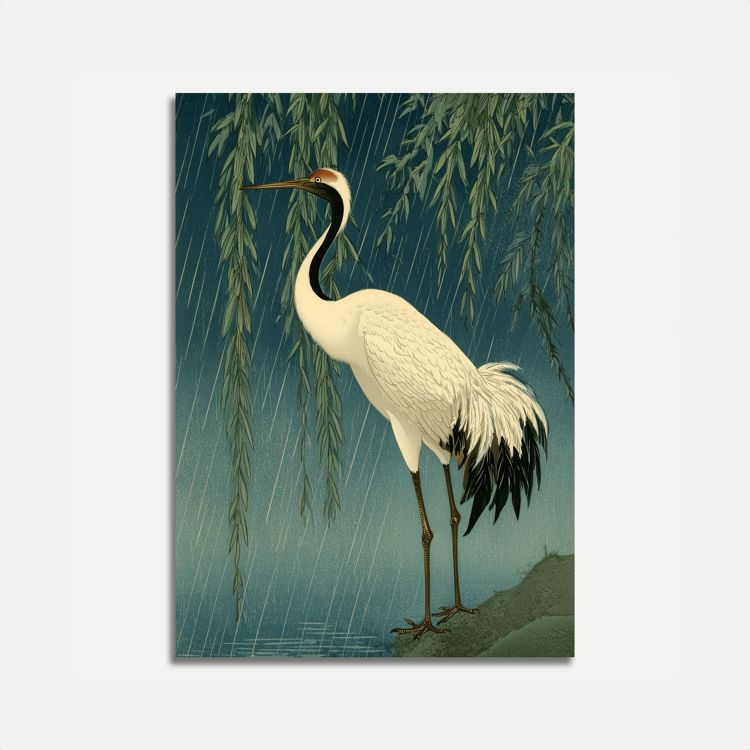 Red-Crowned Crane in Rain Poster