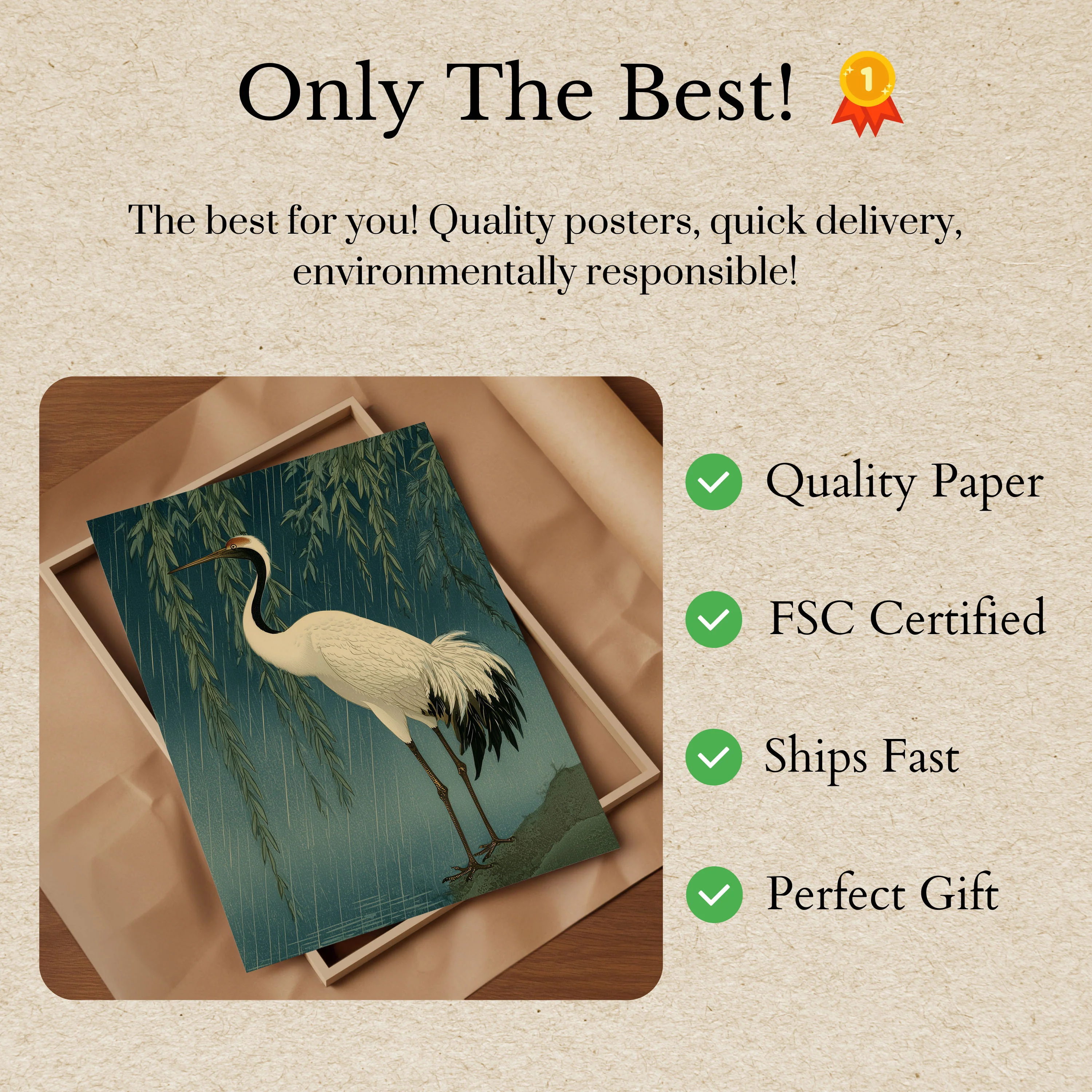 Red-Crowned Crane in Rain Poster - Image 3