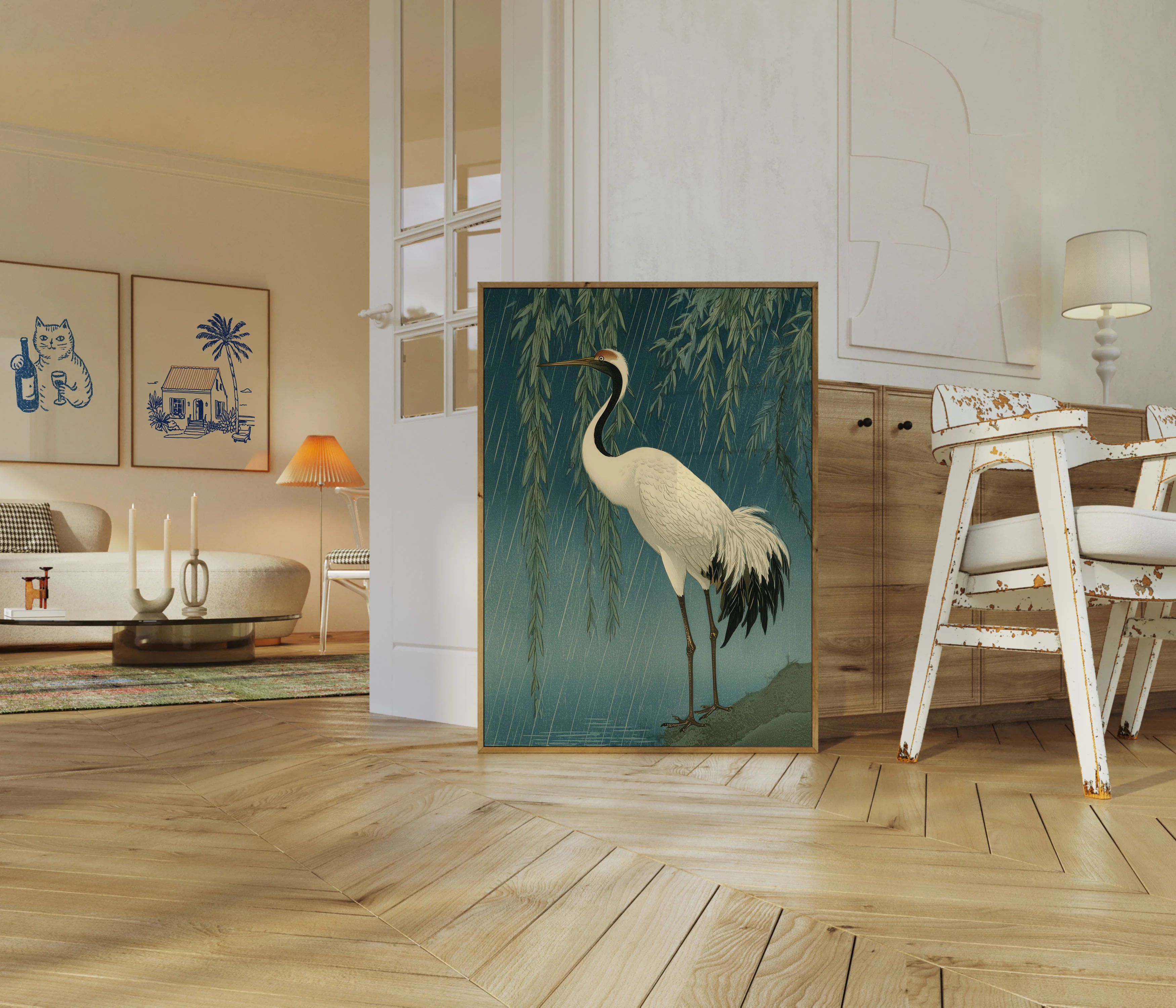 Red-Crowned Crane in Rain Poster - Image 5