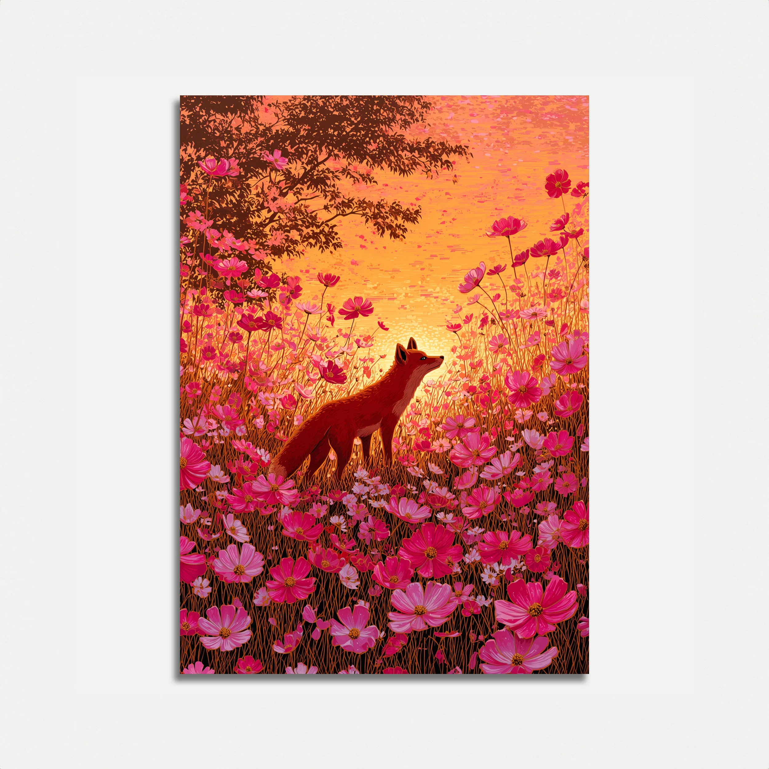 Red Fox in Flower Field Poster