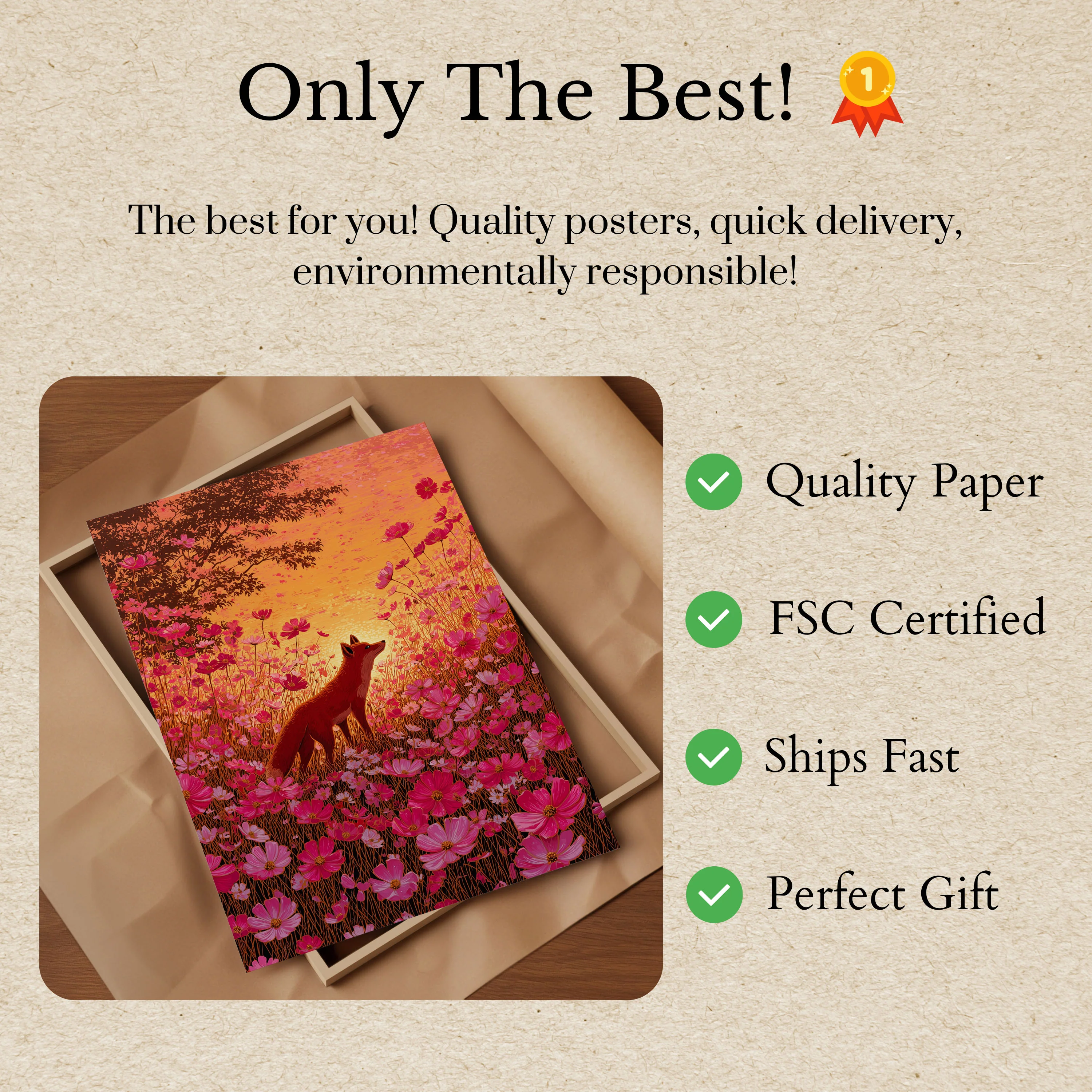 Red Fox in Flower Field Poster - Image 3