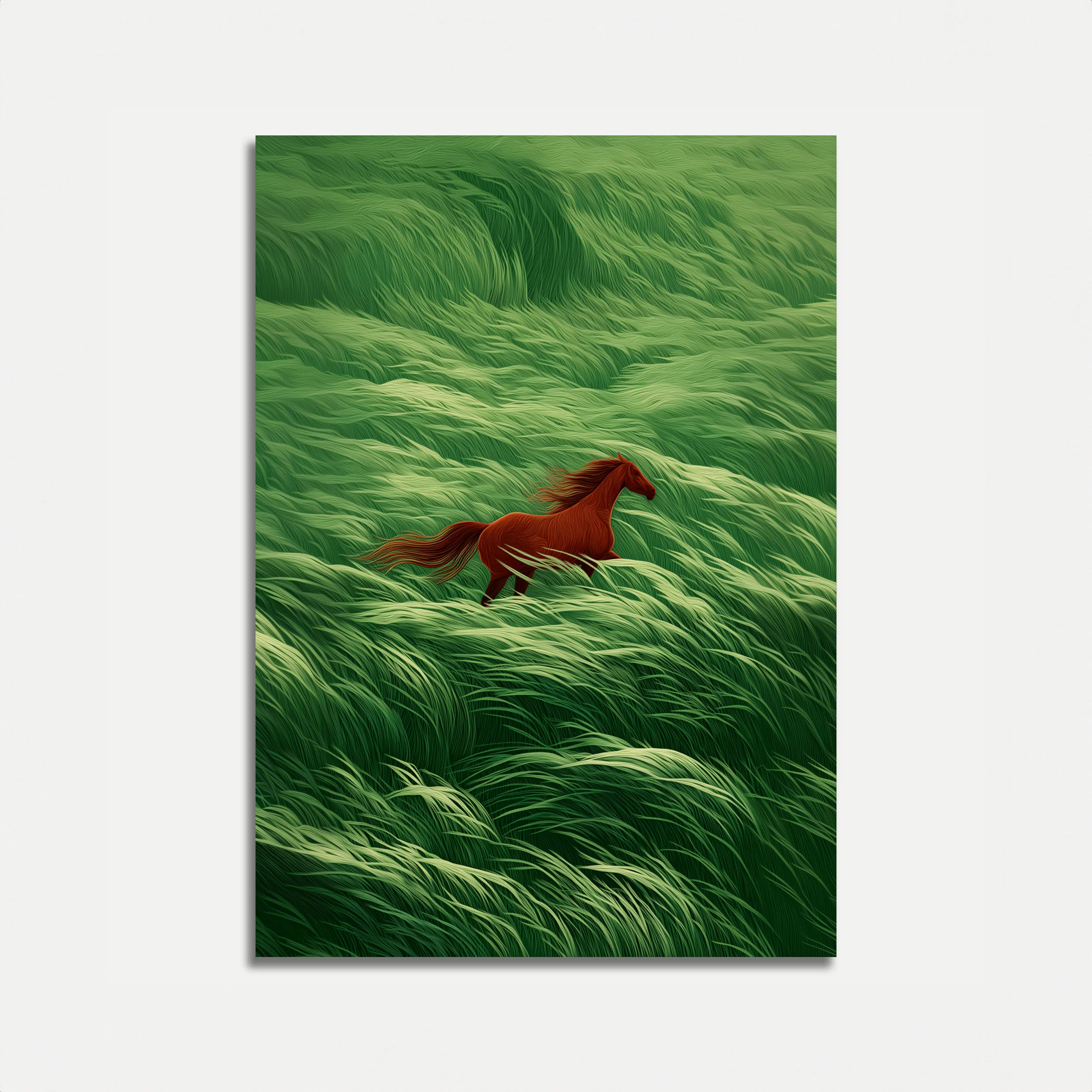 Red Horse Galloping Through Grassland Poster