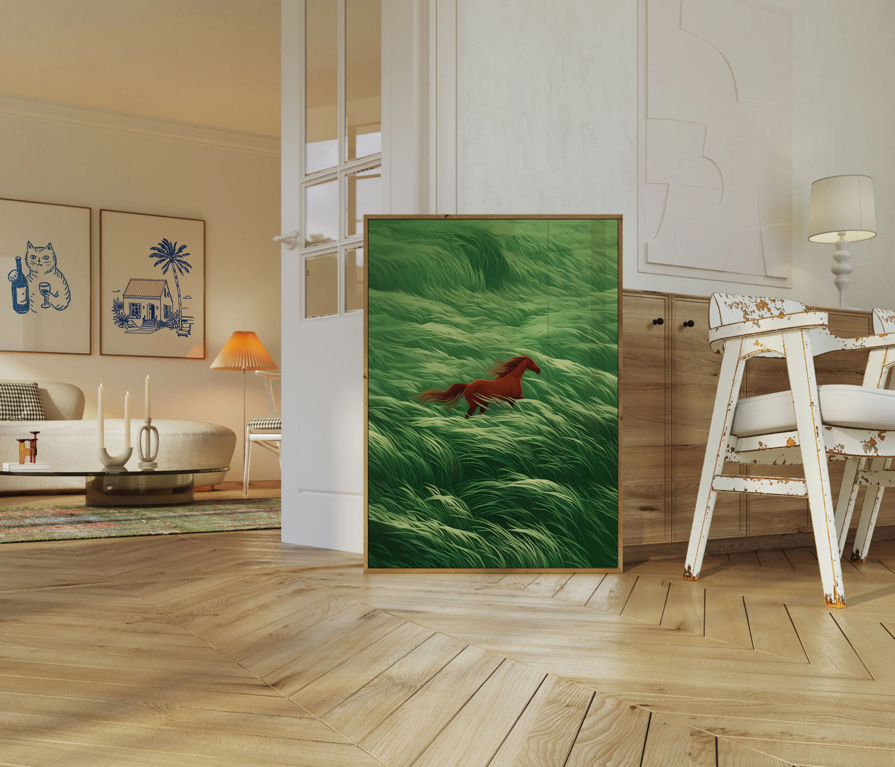Red Horse Galloping Through Grassland Poster - Image 5