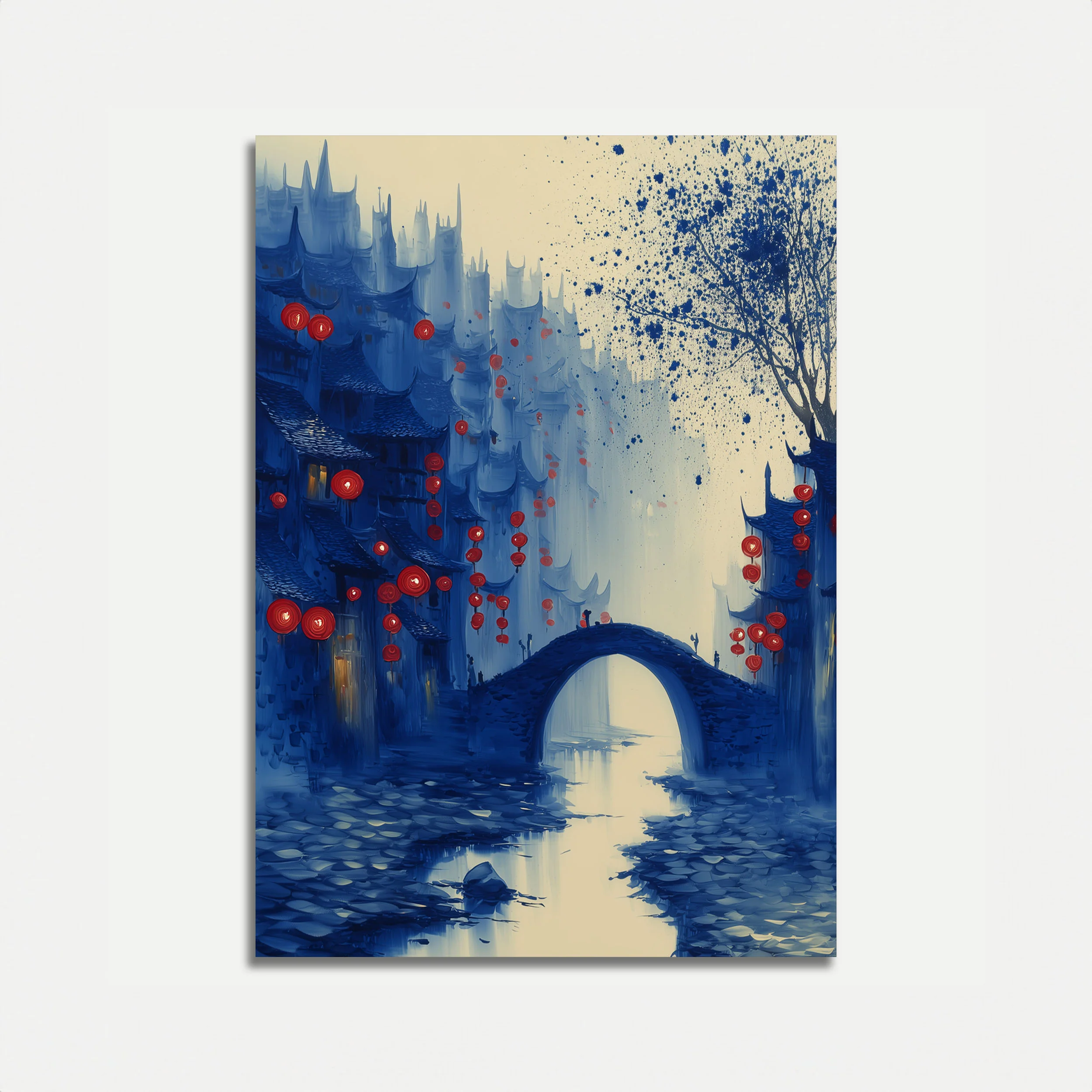 Red Lanterns Asian Cityscape Poster