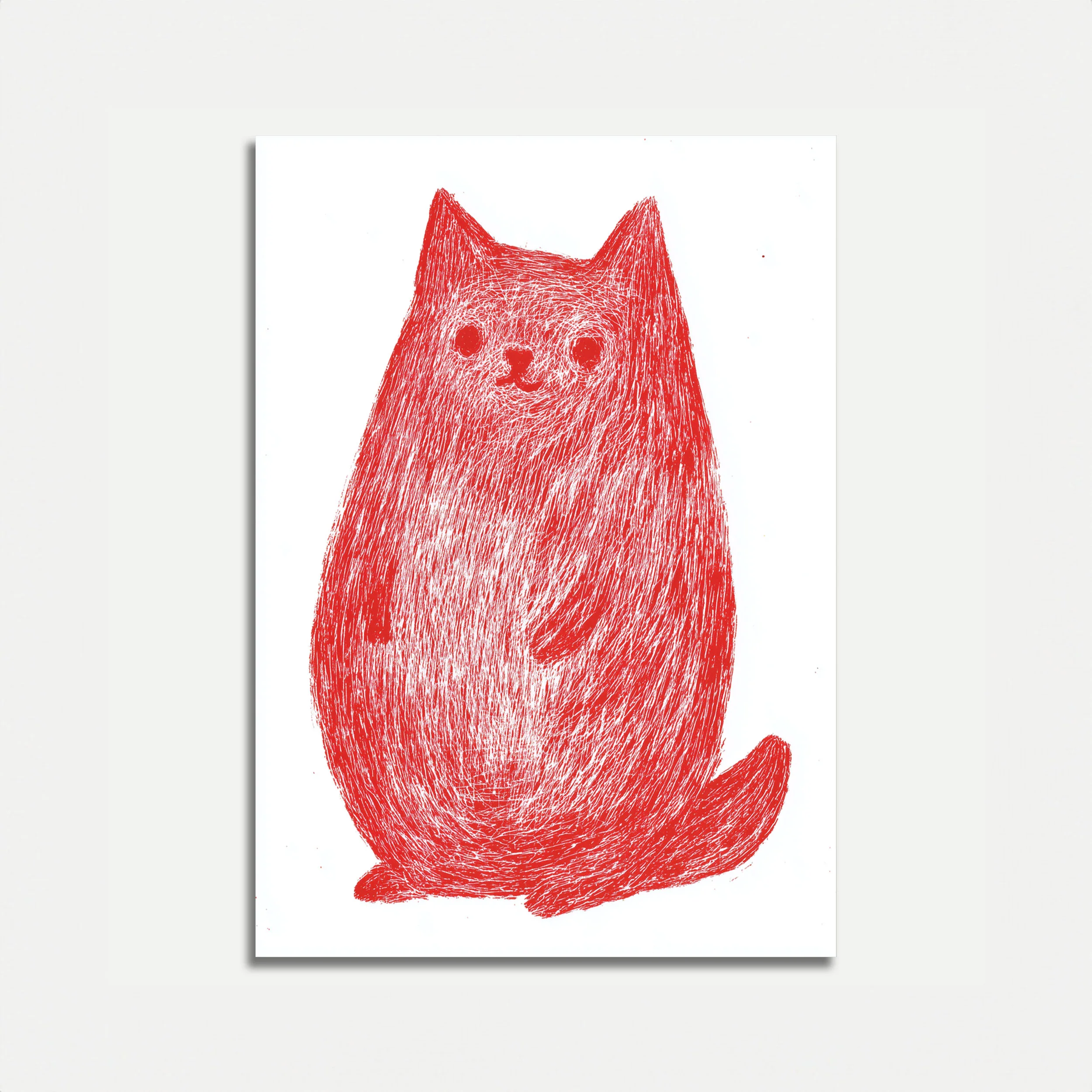 Red Sketched Cat Sitting Poster