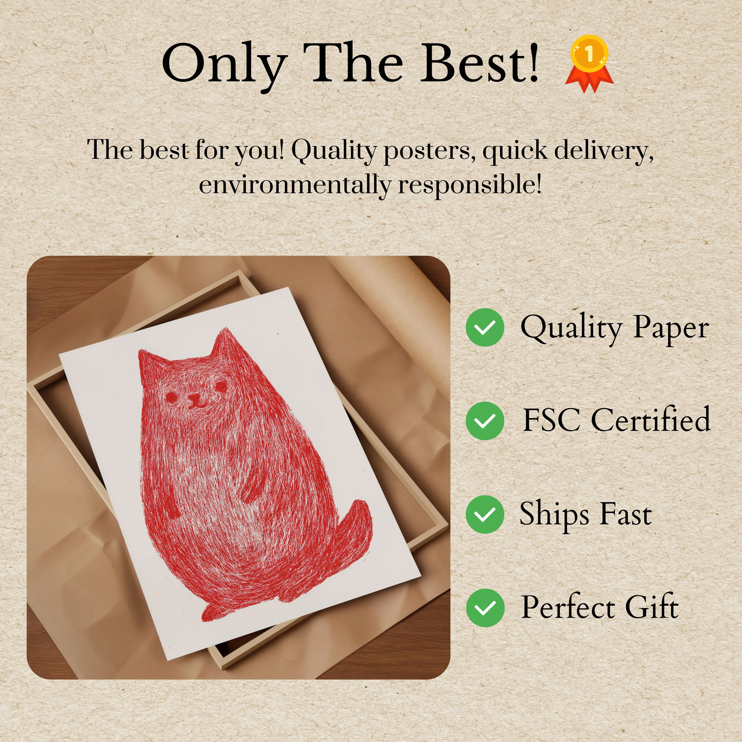 Red Sketched Cat Sitting Poster - Image 3
