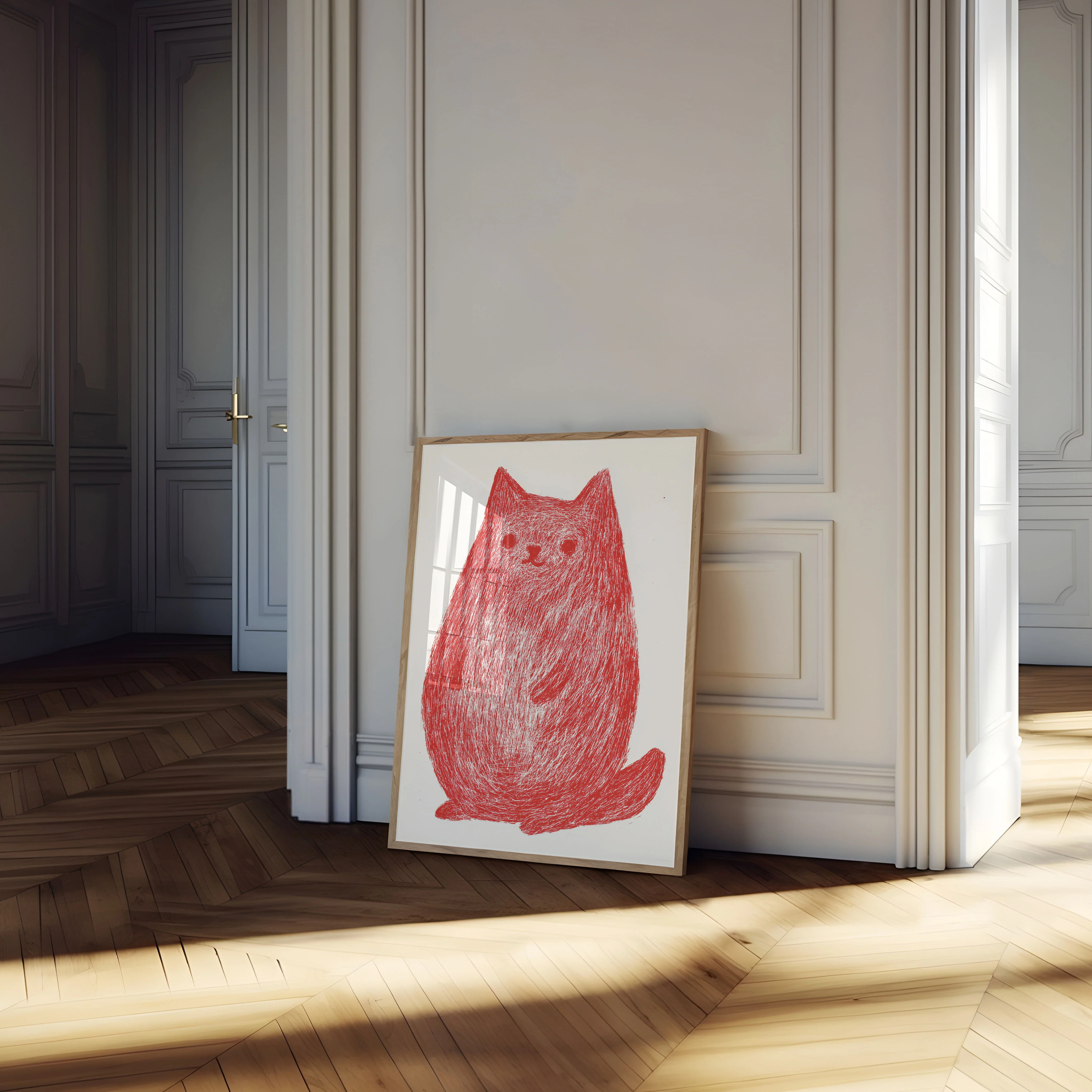 Red Sketched Cat Sitting Poster - Image 4