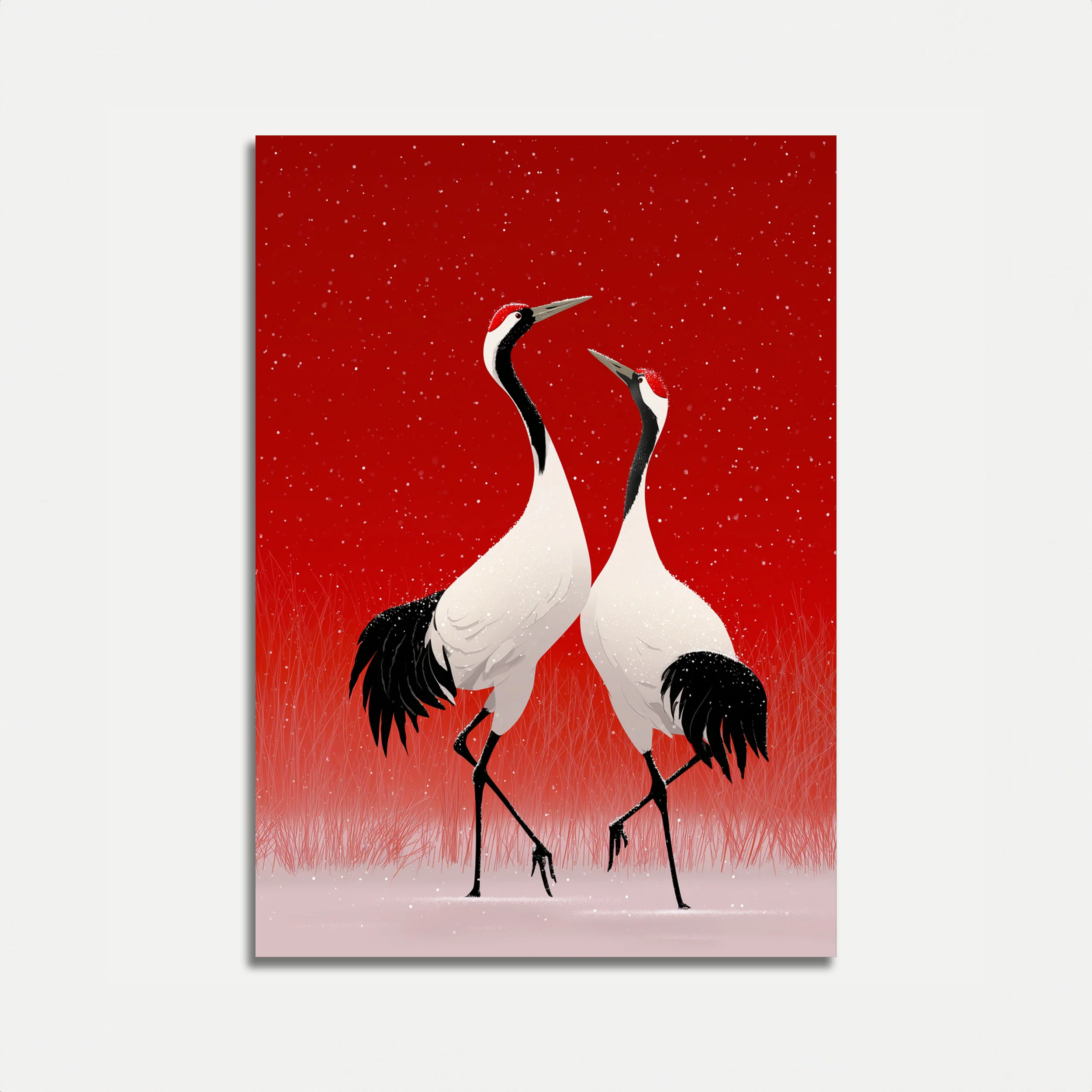 Red Snow Cranes Winter Poster